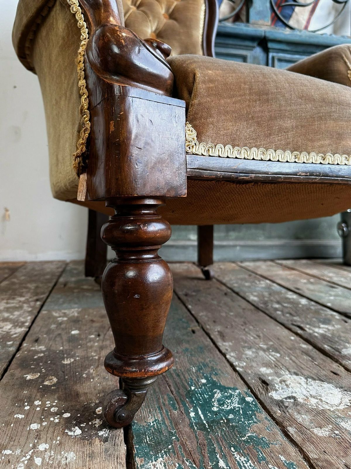 Beautiful English Velvet Chair W/ Mahogany Frame C.1910 photo buy