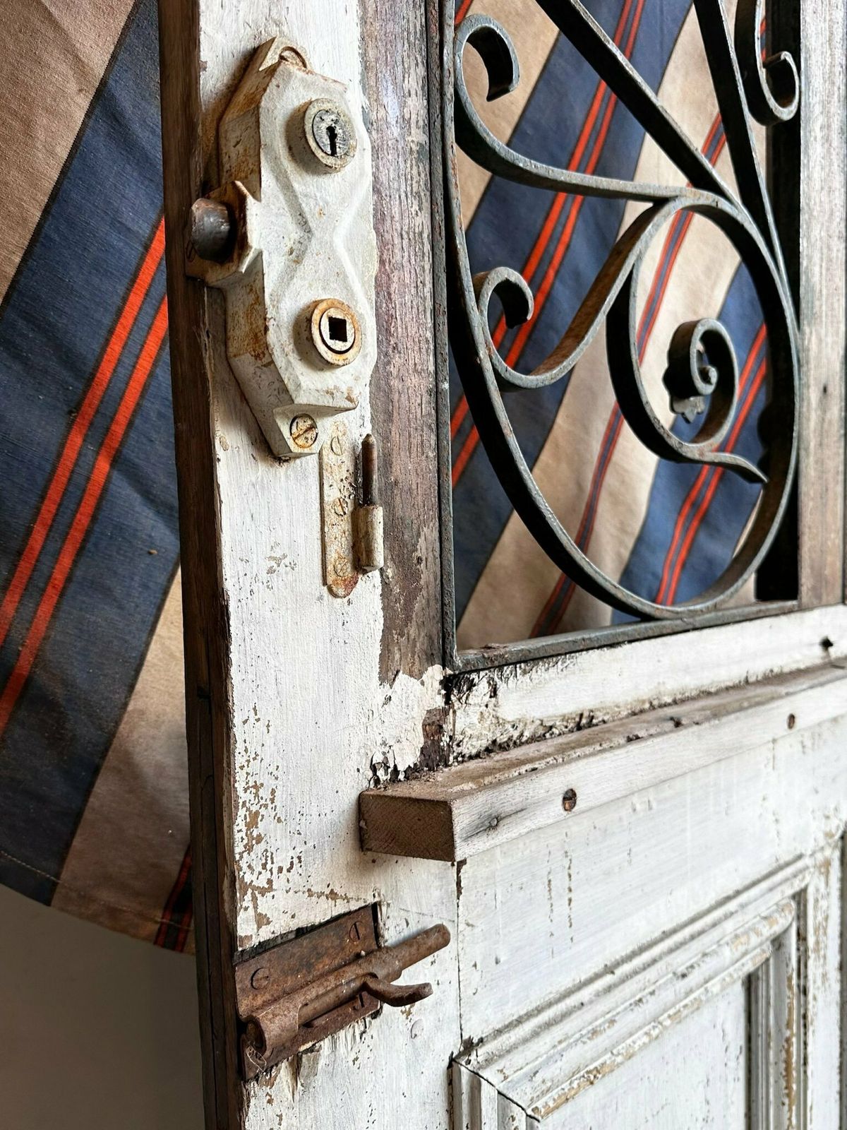 Parisian Entrance Hardwood Door W/ Original Iron Grills C.1900 photo 563.0