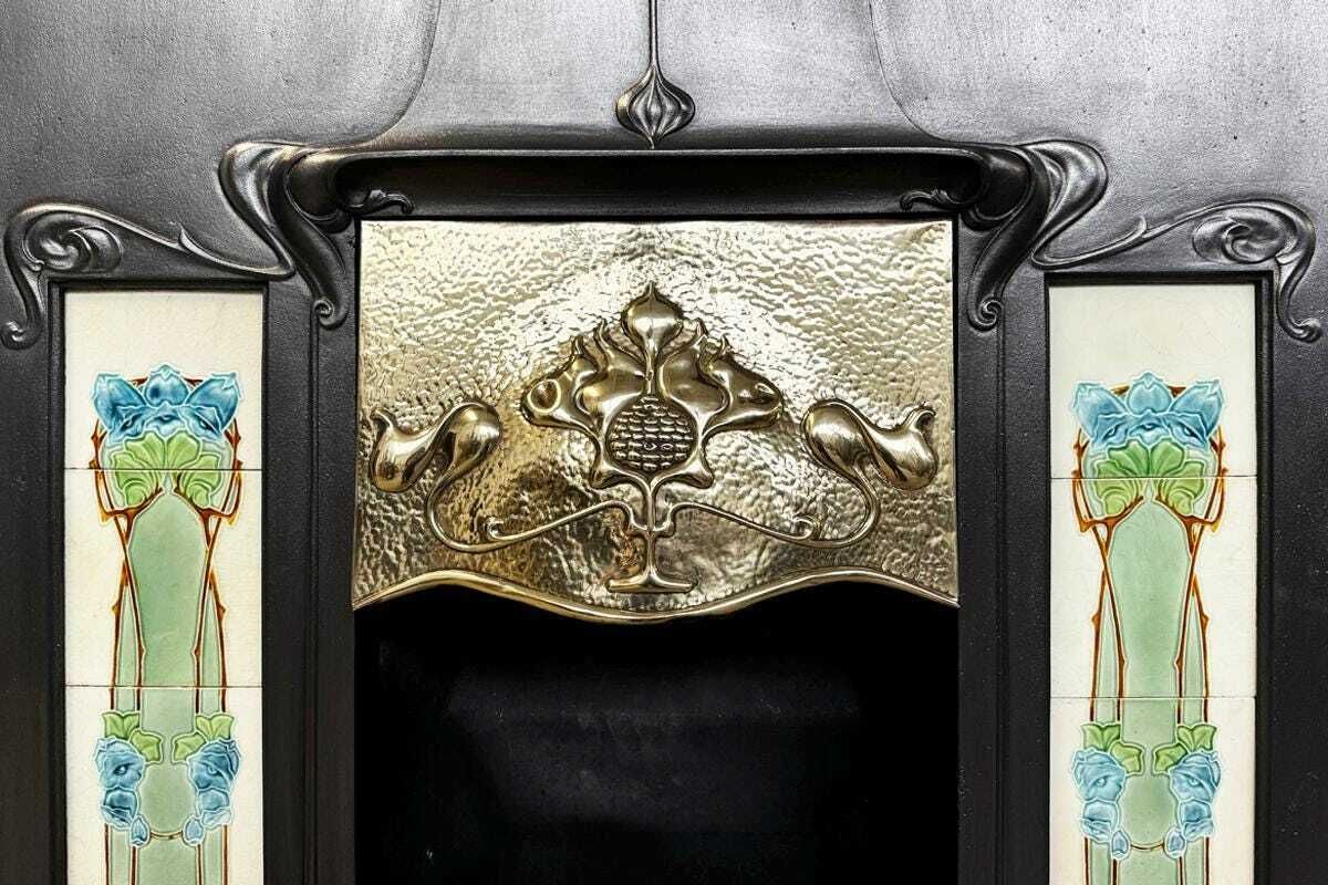 Large Tall Reclaimed Art Nouveau Edwardian Cast Iron Combination Grate photo Home Fixtures