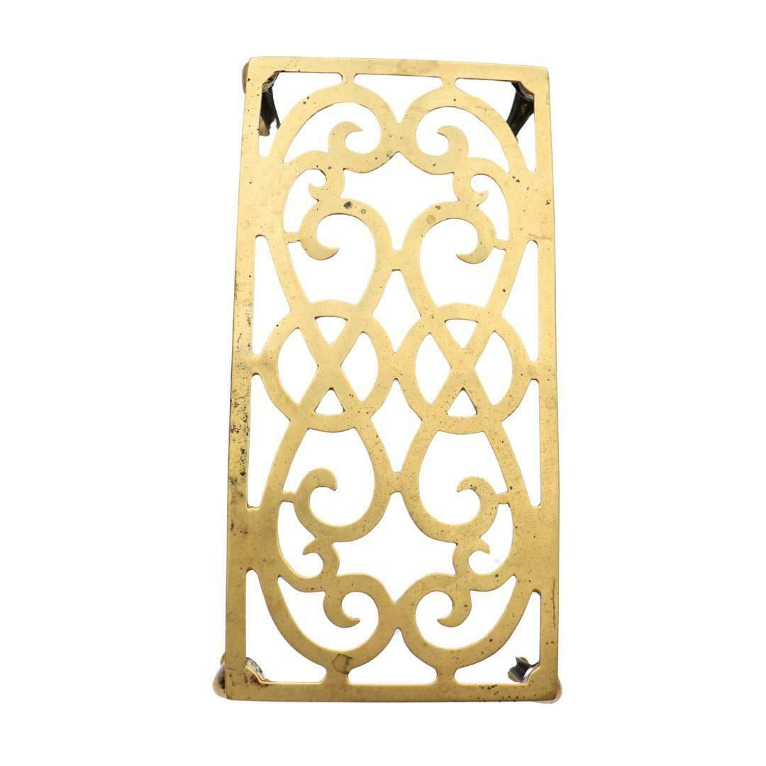 Large 16'' Antique Brass Fireplace Trivet, Victorian Brass Foot Stool, English Brass Plant Stand photo vinterior