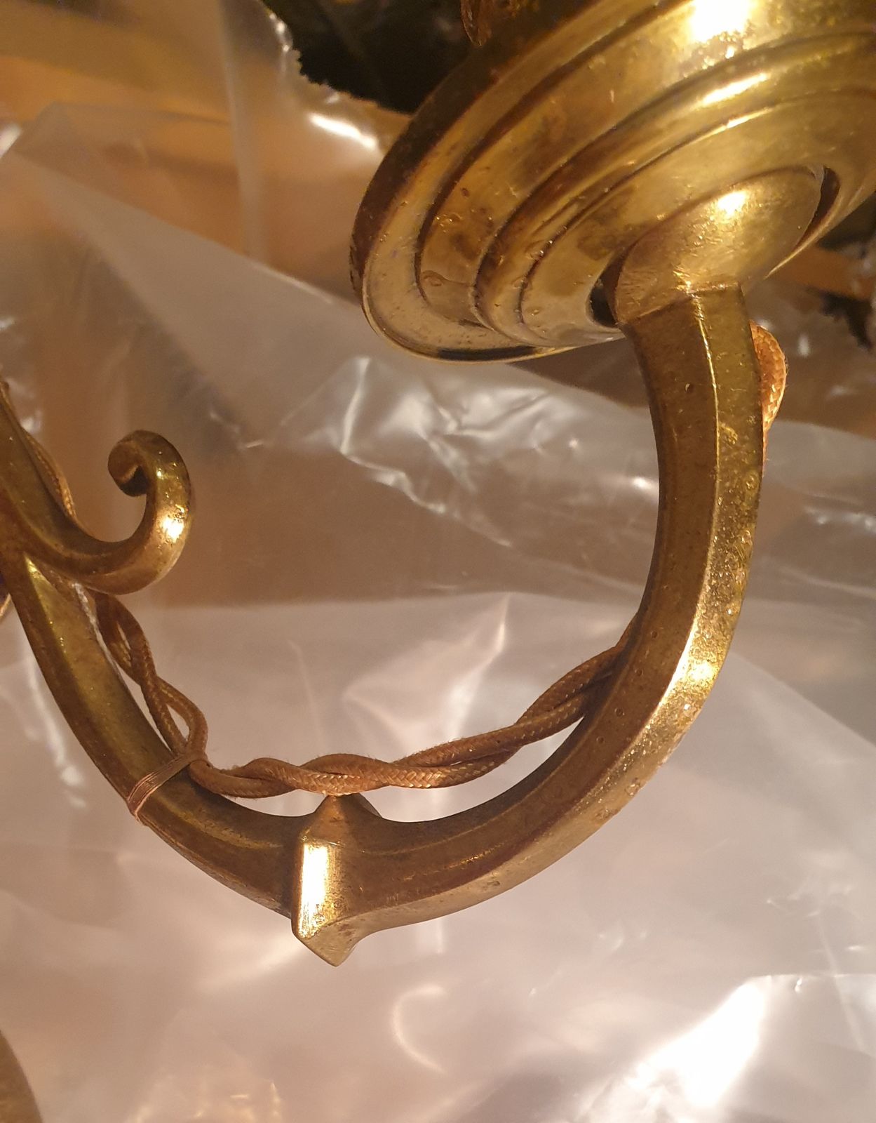 Rare Original Antique 19th Century Large Brass 3 Arm Flemish Wall Light Sconce Converted To Electric photo for sale