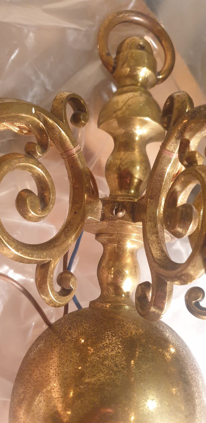 Rare Original Antique 19th Century Large Brass 3 Arm Flemish Wall Light Sconce Converted To Electric photo vintage