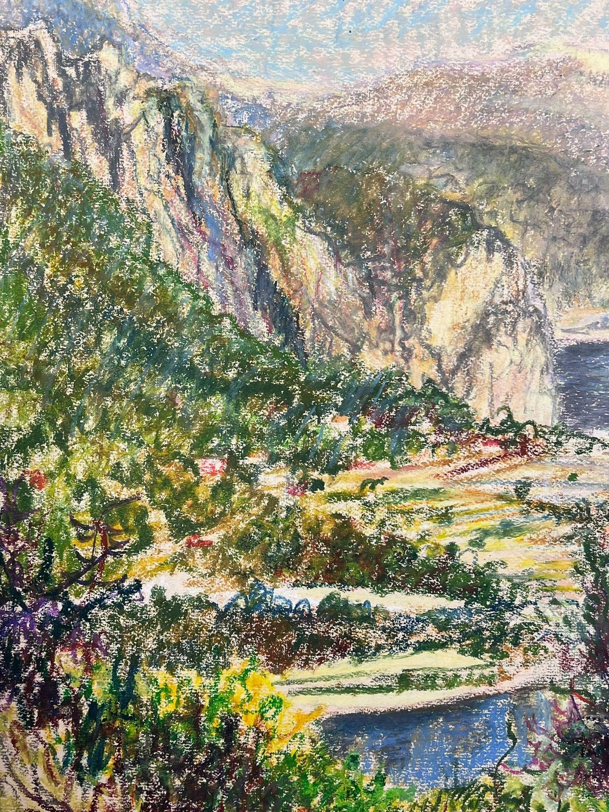 Josine Vignonlarge 1970's French Impressionist Pastel Figure In Côte D'azur Nice Landscape1977 photo Art