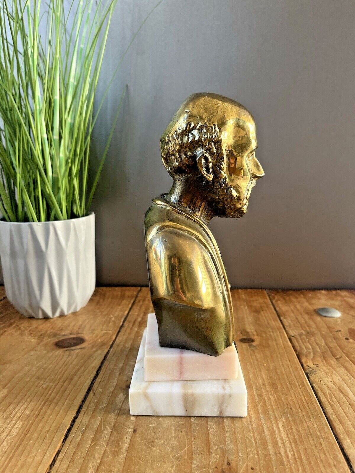Vintage Cast Brass Marble Base Bust Greek Philosopher Hippocrates Sculpture Desk photo 102.0