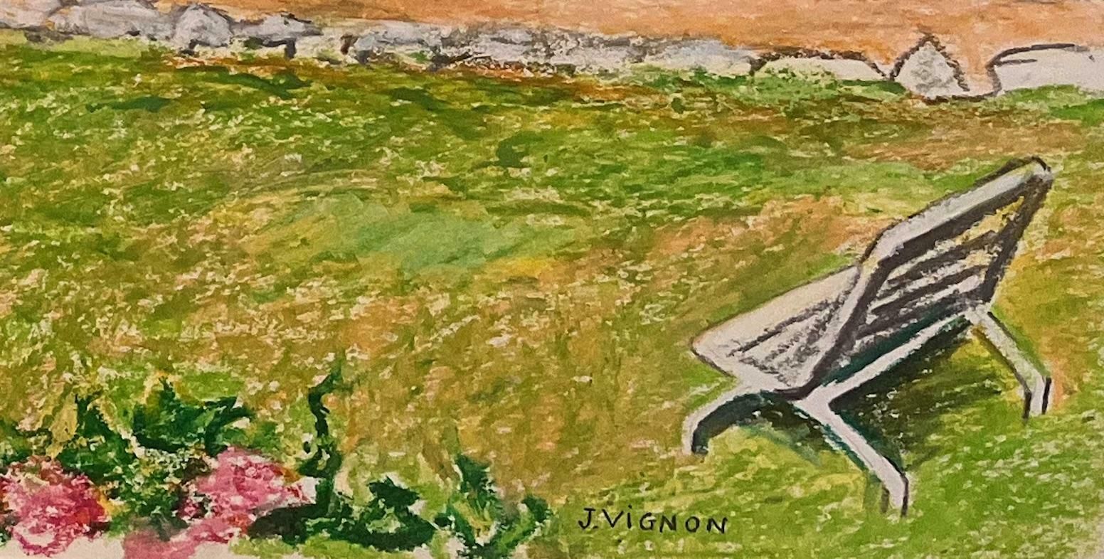 Josine Vignonmid Century French Original Pastel Drawing Of Stone House With Courtyard1950's photo vintage