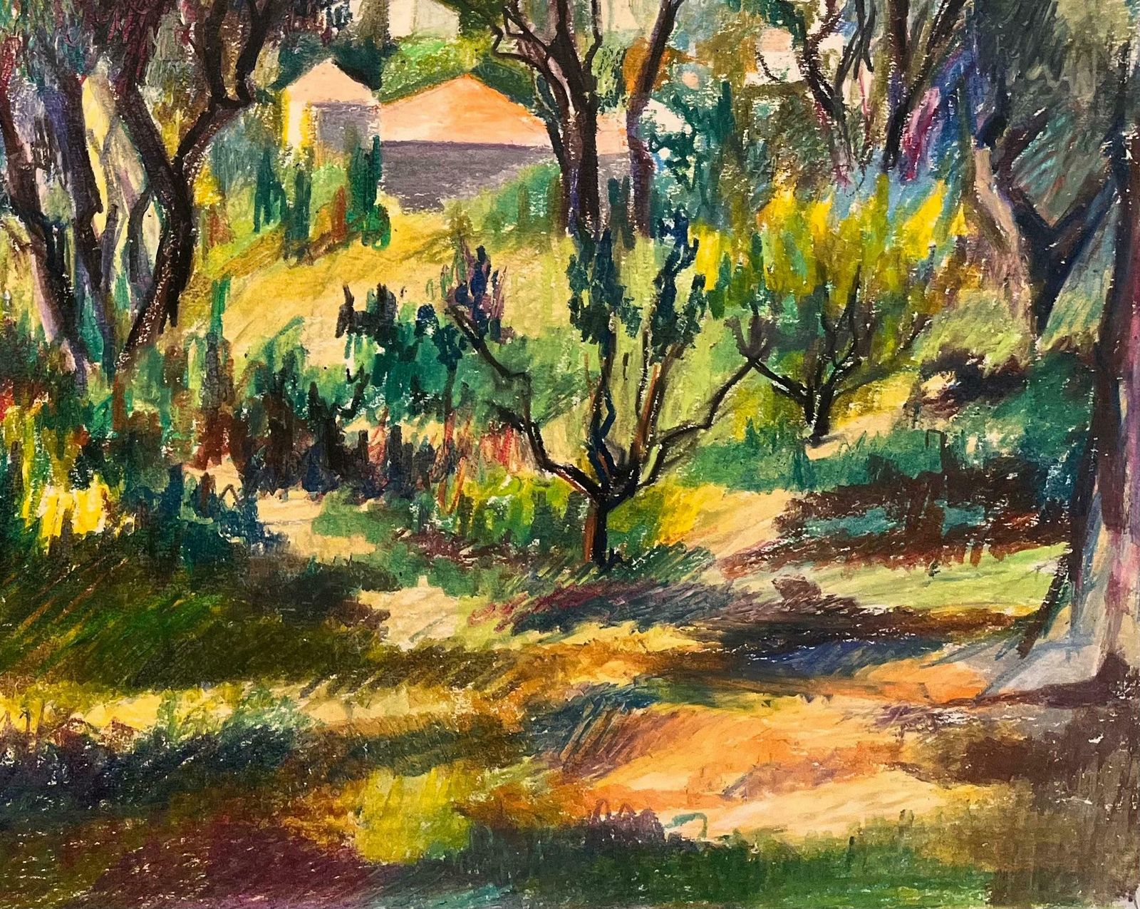 Josine Vignonmid Century French Original Pastel Painting Of Hillside Village With Olive Trees1950's photo 881.0