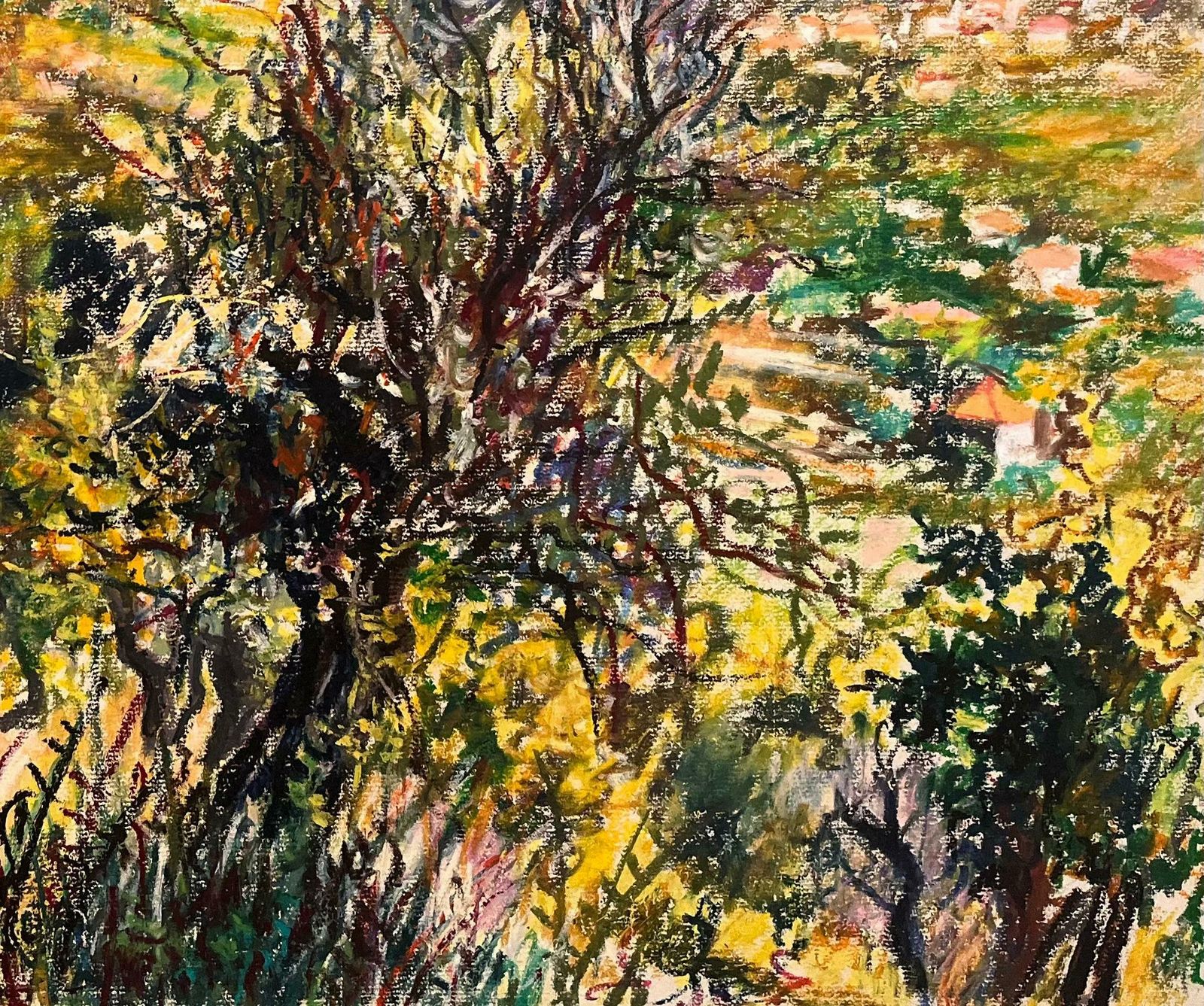 Josine Vignonmid Century French Pastel Drawing Of Mountain View With Sunlit Foliage1950's photo 809.0