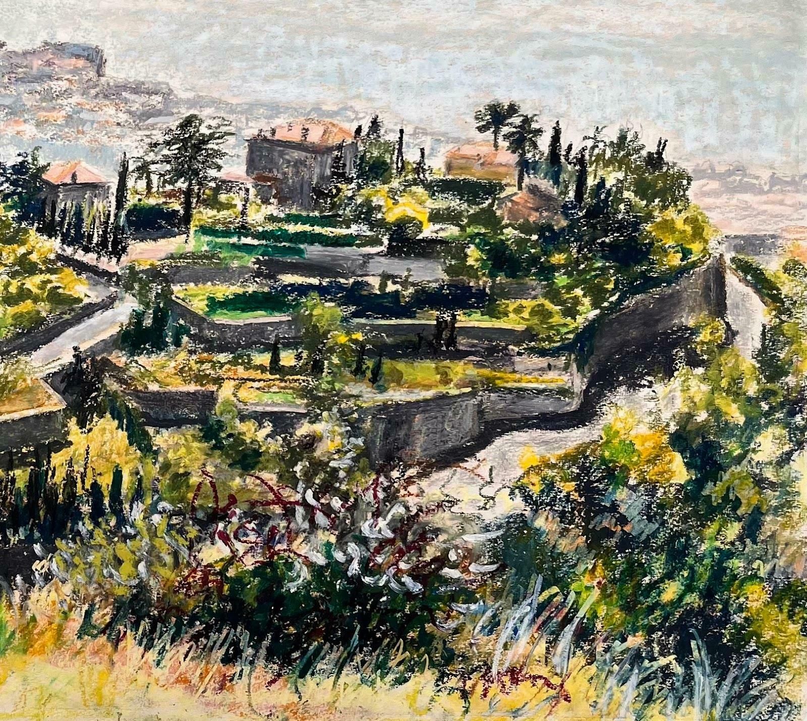 Josine Vignonmid Century French Original Pastel Painting   Coastal View From The Hills1950's photo Art