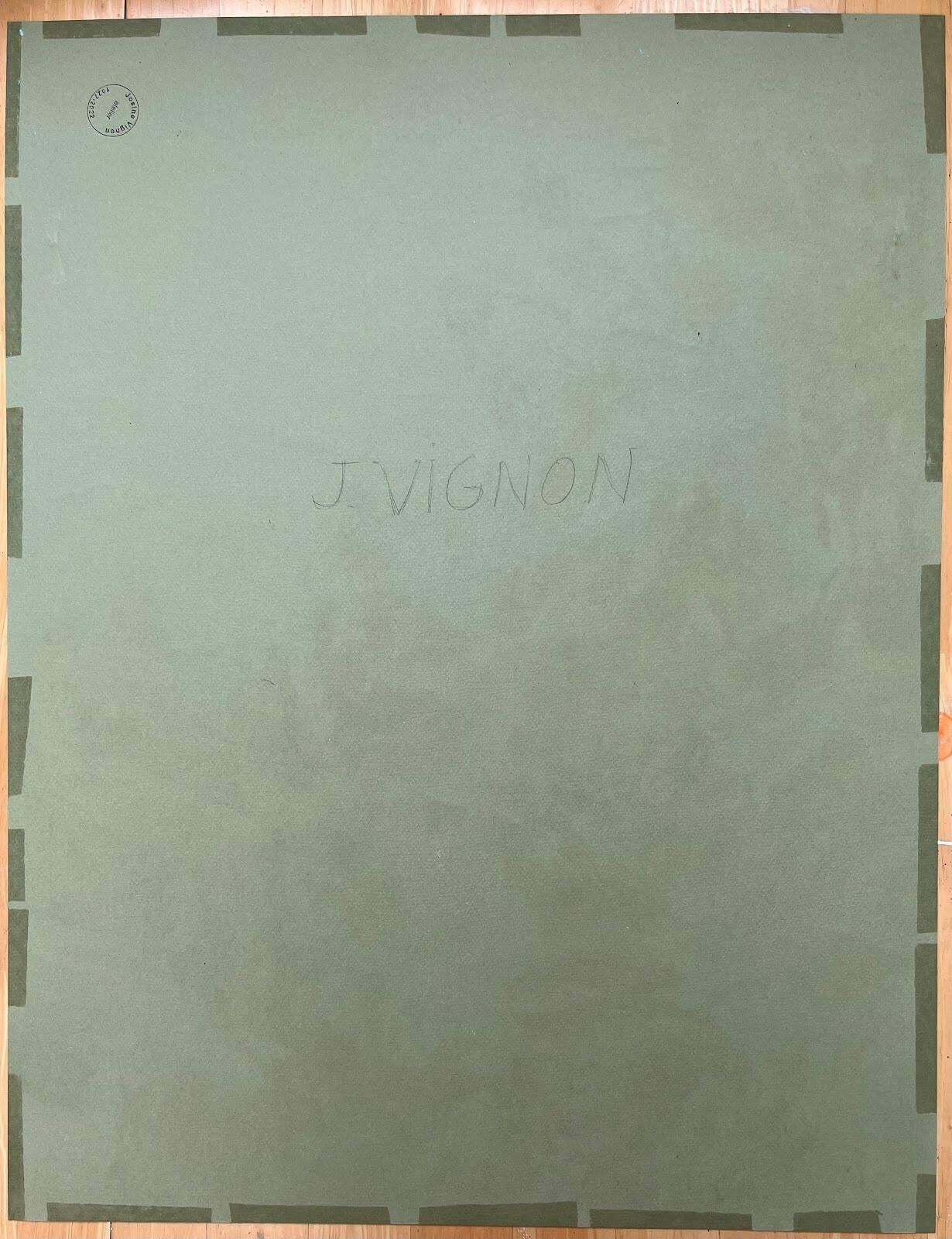 Josine Vignonmid Century French Original Pastel Painting Of A Cliffside Village1950's photo vinterior
