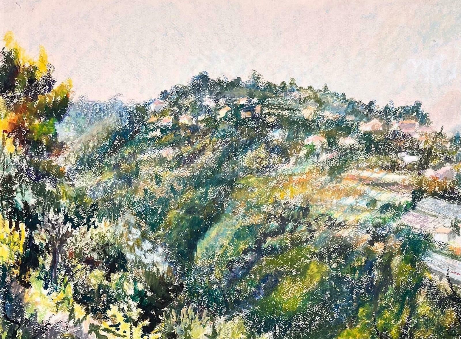 Josine Vignonmid Century French Original Pastel Painting Le Mont Chauve & The Hills Of Nice1950's photo for sale