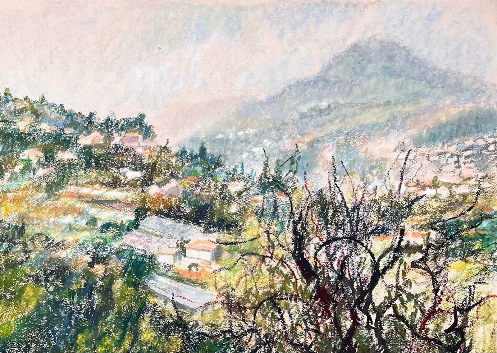 Josine Vignonmid Century French Original Pastel Painting Le Mont Chauve & The Hills Of Nice1950's photo Art