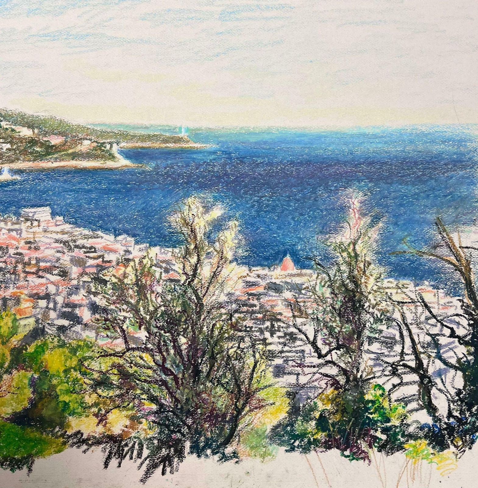 Josine Vignonlarge 1970's French Impressionist Pastel Côte D'azur Nice Landscape1977 photo Art