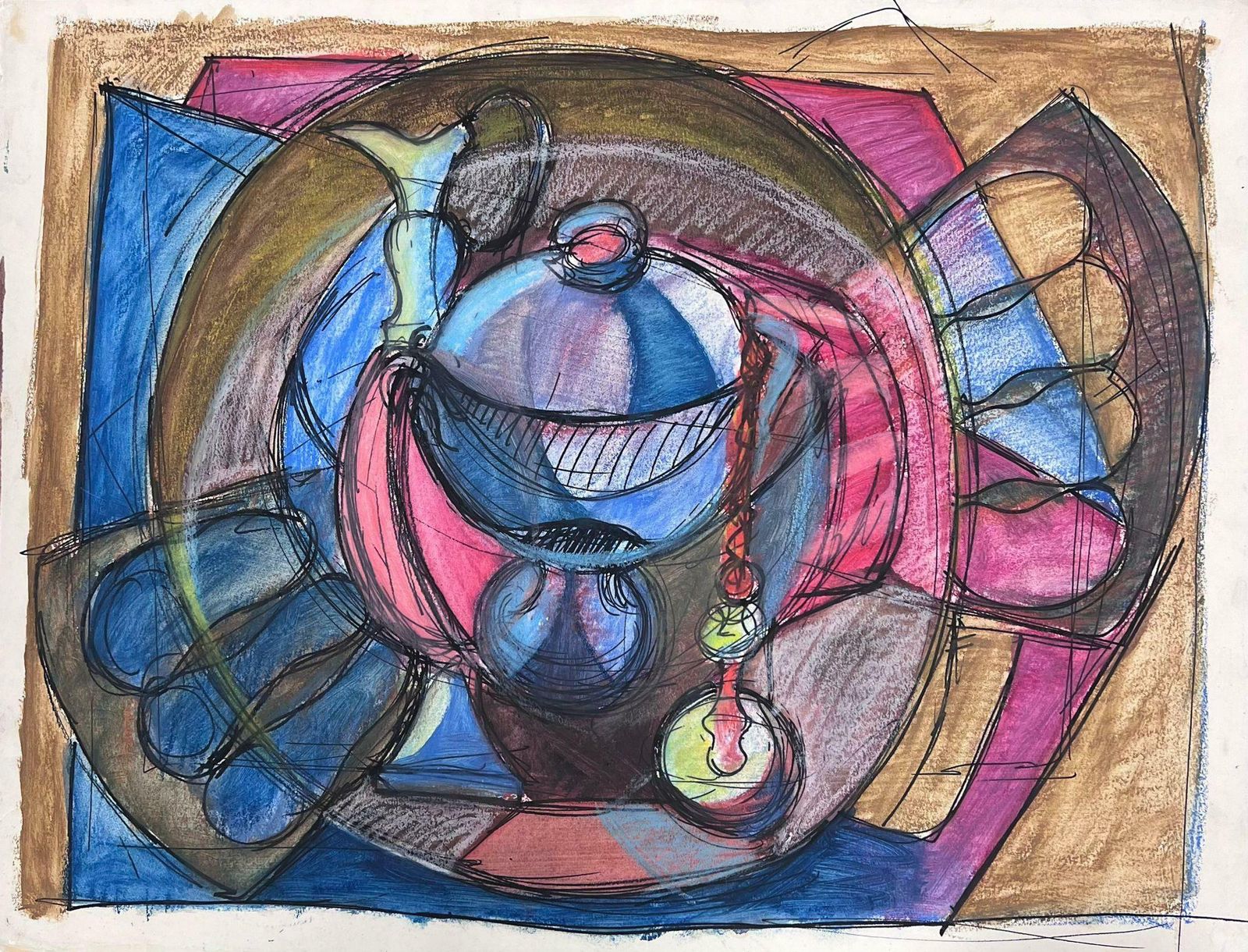 Guy Nicodfrench 20th Century Modernist Painting Still Life Table Ornemants photo furniture