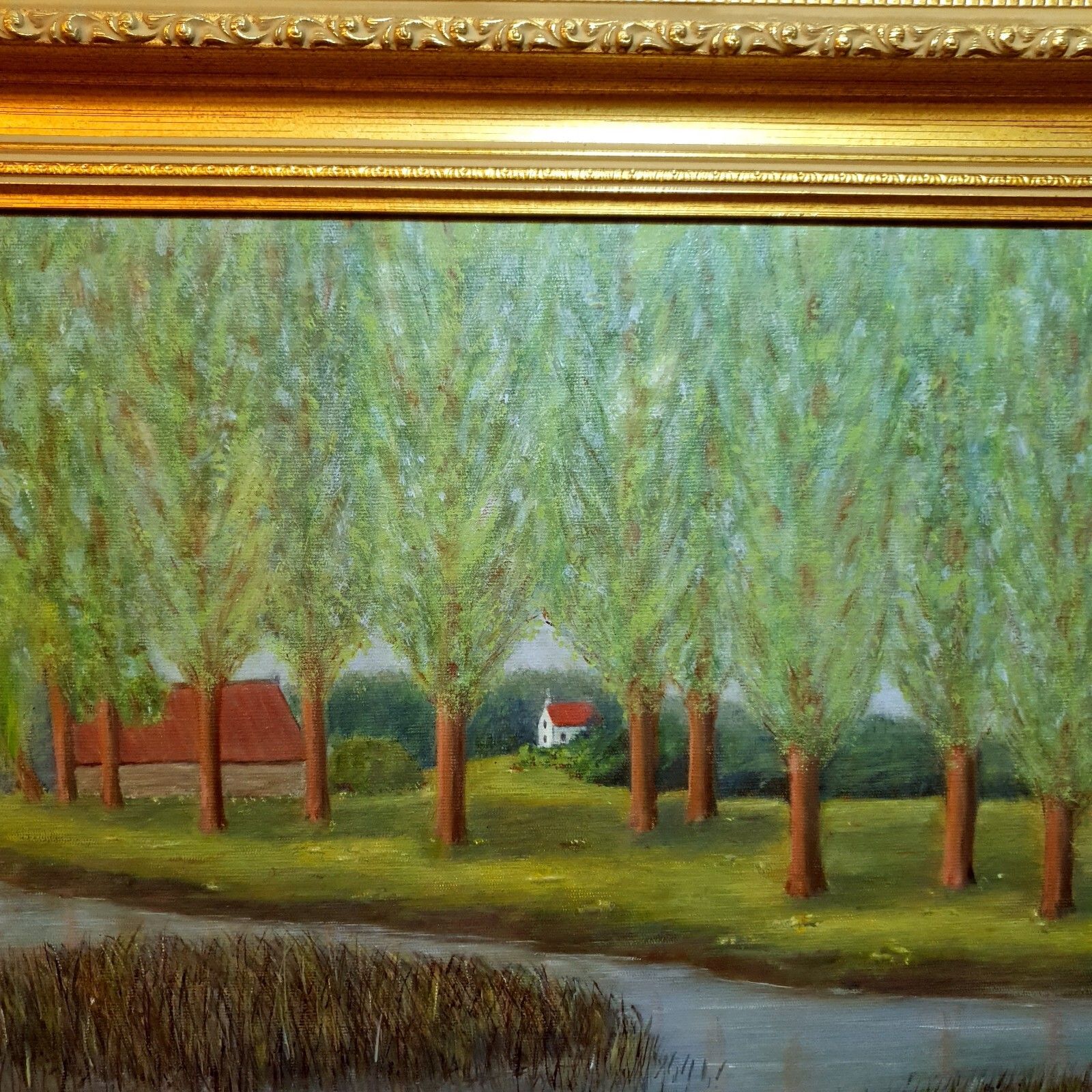 Original Oil Painting By Alan Sale By The River At Newton Blossomville, Framed photo vinterior