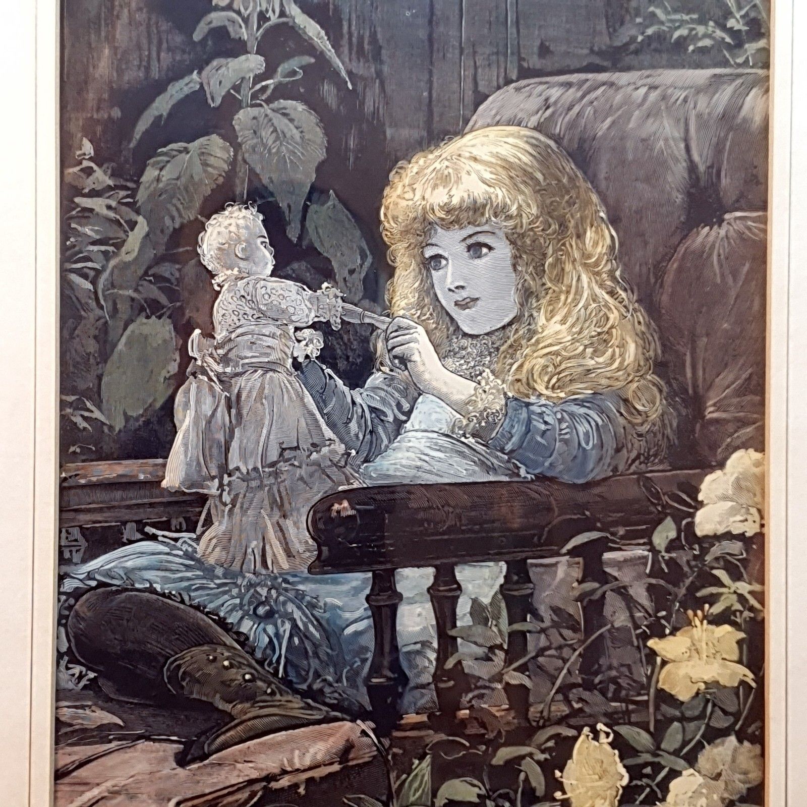 Hand Coloured Print On Hal Ludlow Print 'Dolly, Isn't Christmas Jolly? 1883 photo Art