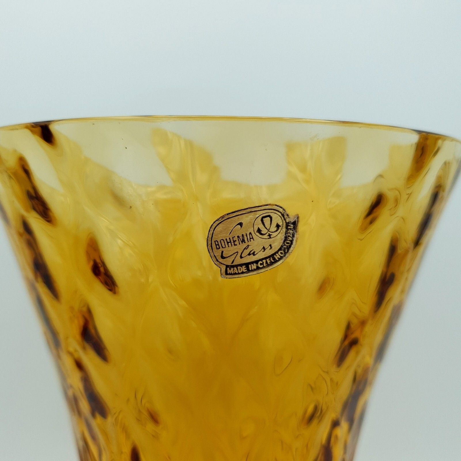 Vintage Bohemia Glass Amber Diamond Cut Vase Made In Czechoslovakia, 1960s 70s photo vinterior
