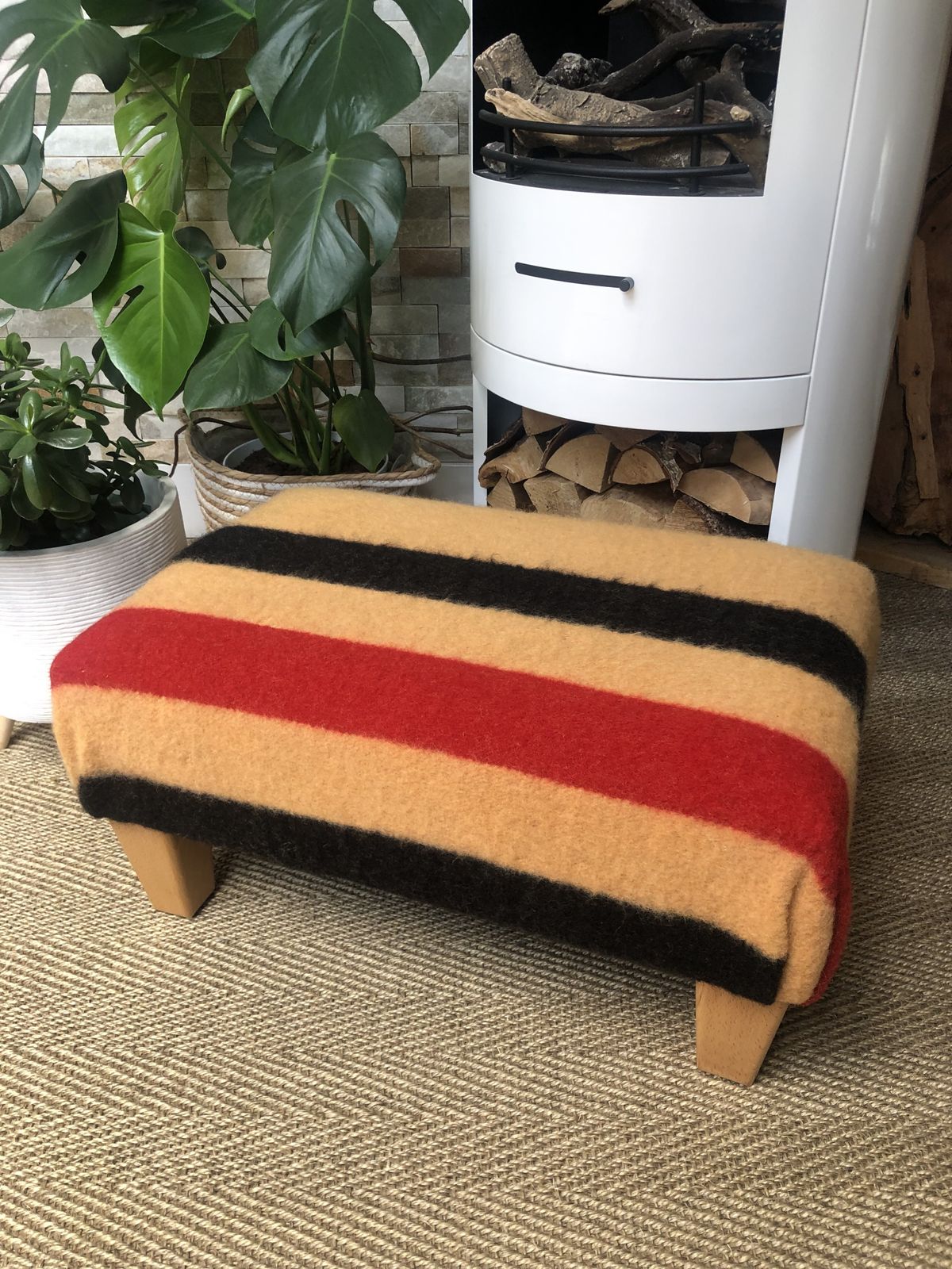Beautifully Renovated Newmarket Wool Cheltenham Gold Stripe Footstool
