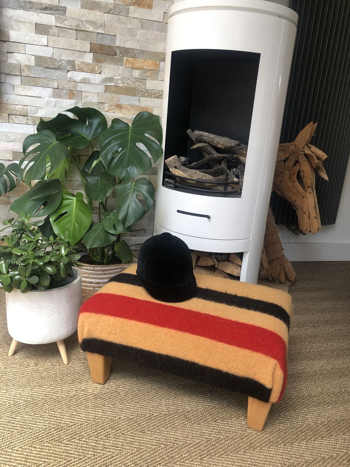 Beautifully Renovated Newmarket Wool Cheltenham Gold Stripe Footstool photo buy