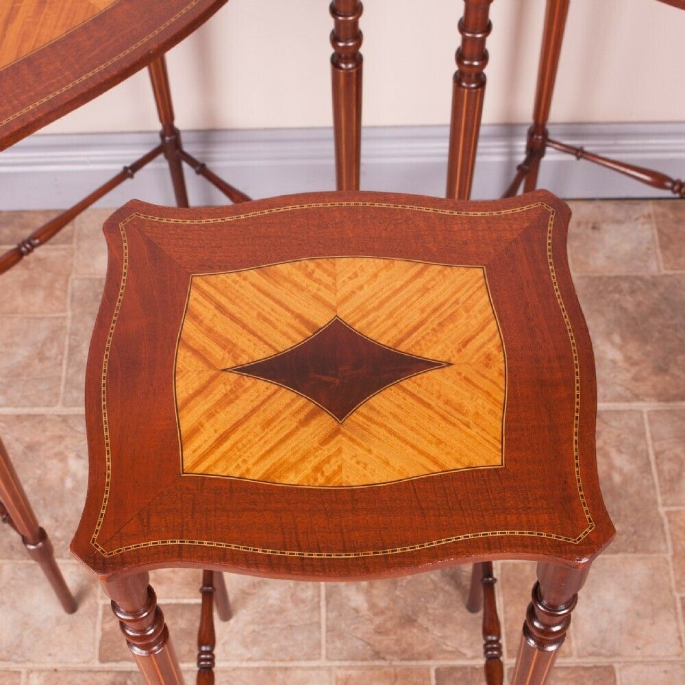 Furniture Good Quality Inlaid Mahogany Nest Of Three Tables photo