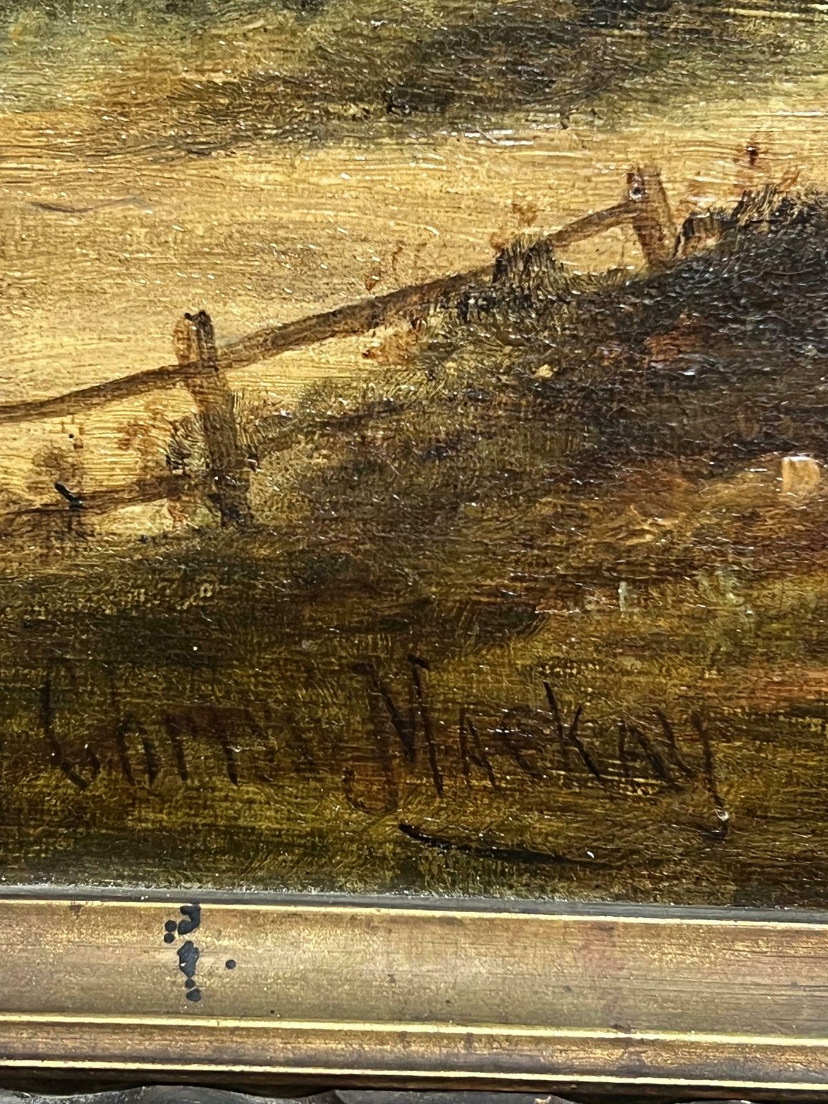 Antique English 19th Century English Oil Pastoral Landscape With Woodcutter And Cattle Grazing 19th Century photo vinterior