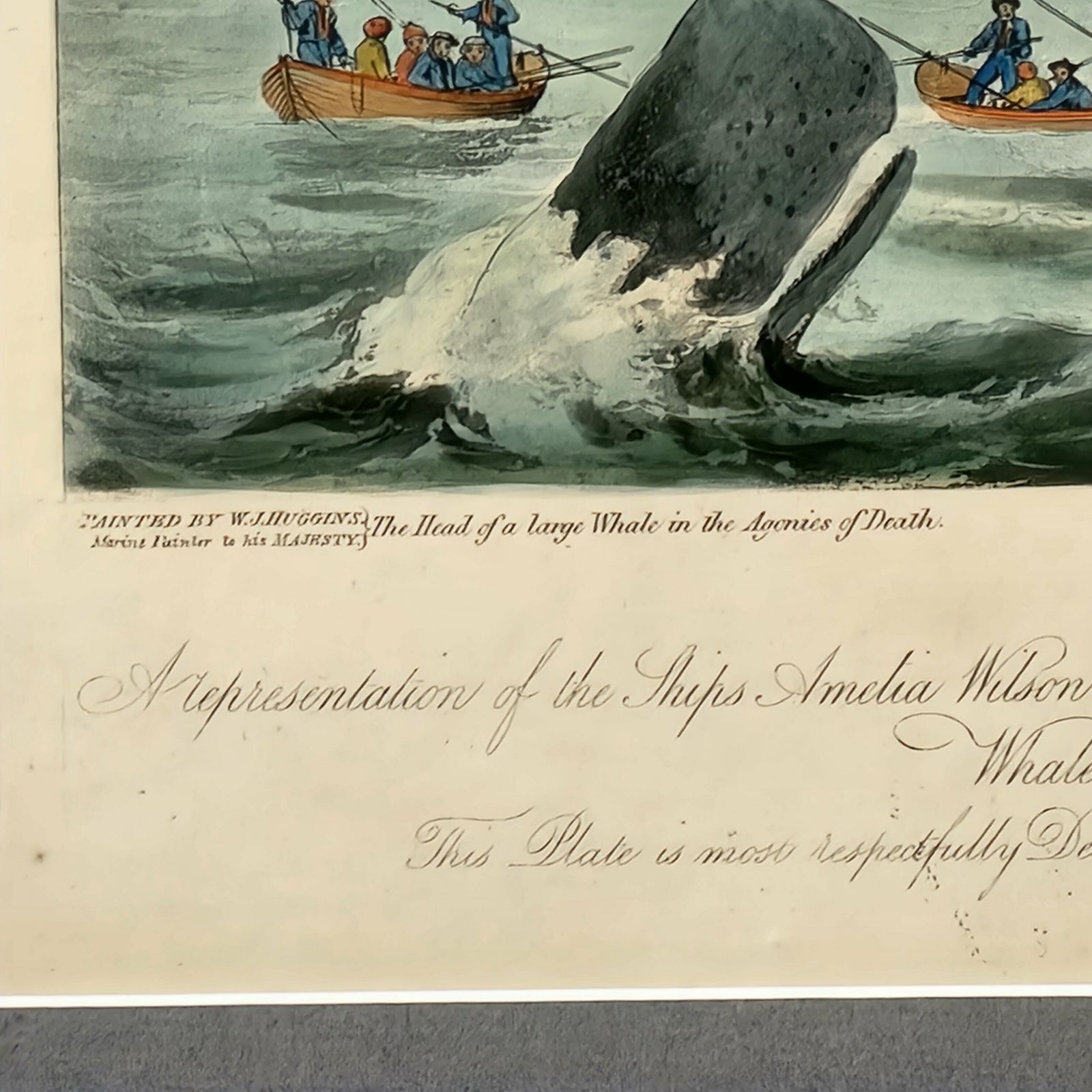 Framed Antique Aquatint South Sea Whale Fishery 19th C After William Huggins photo buy