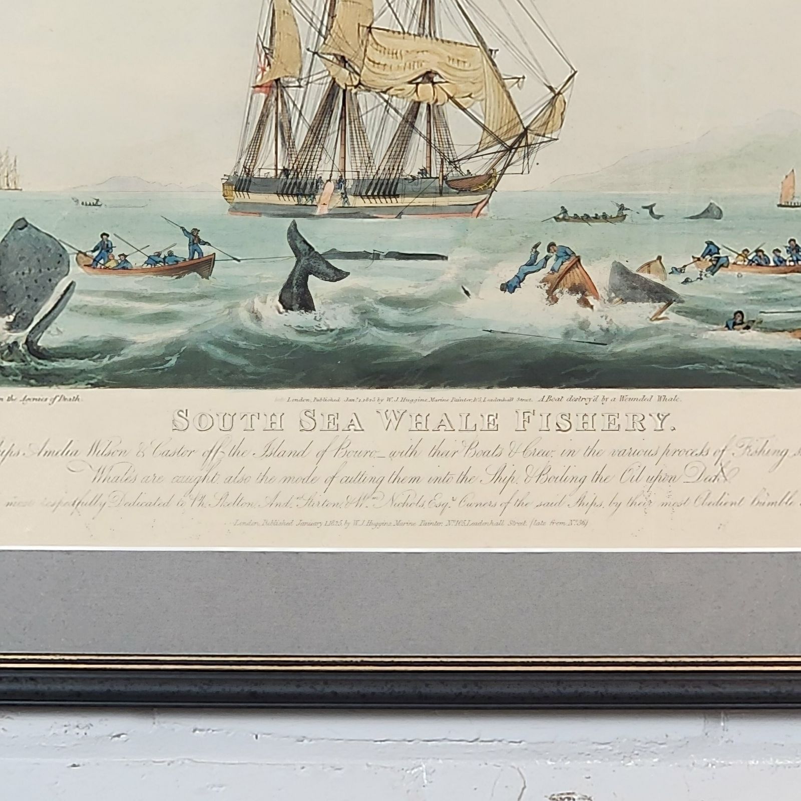 photo furniture Framed Antique Aquatint South Sea Whale Fishery 19th C After William Huggins
