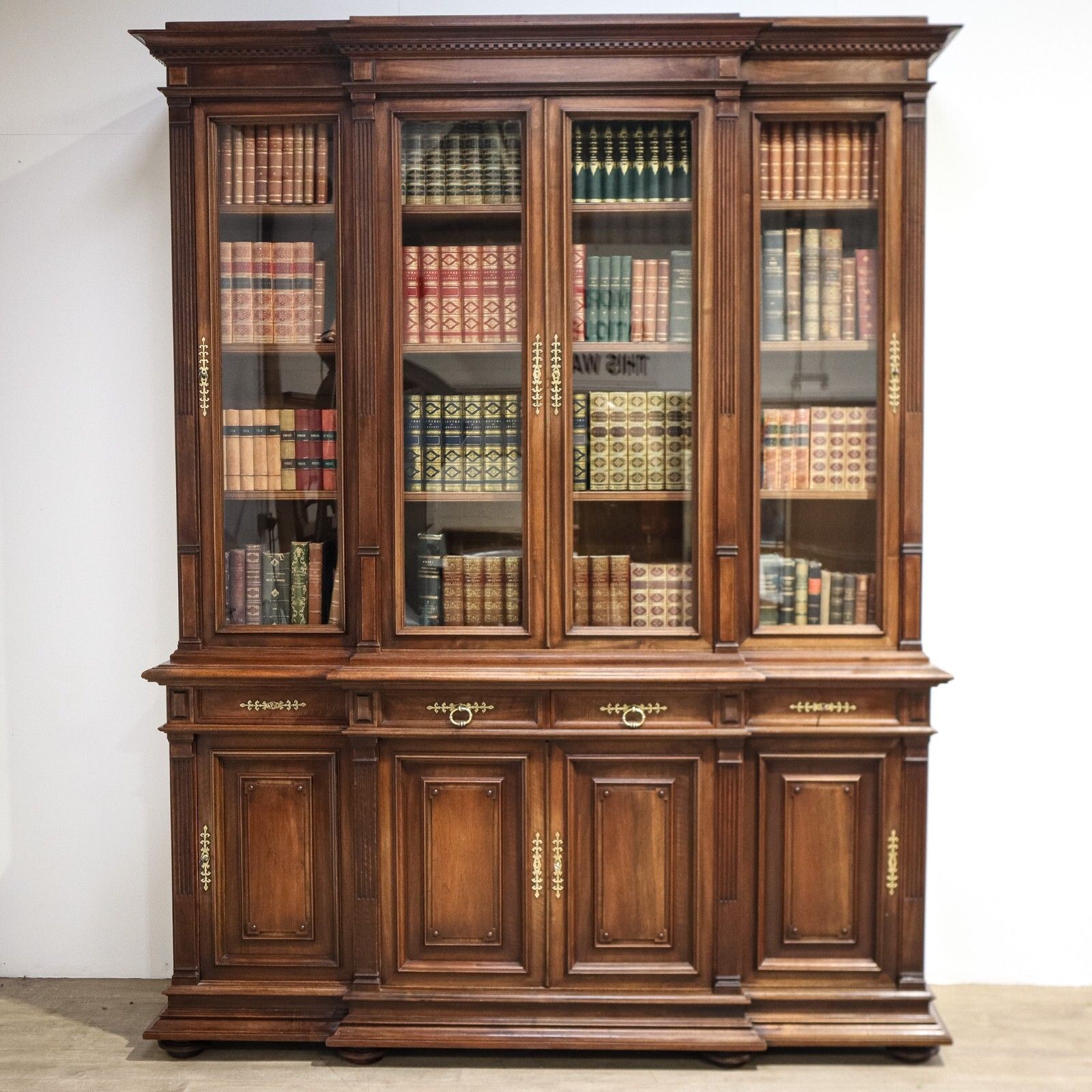 French Walnut Breakfront Library Bookcase
