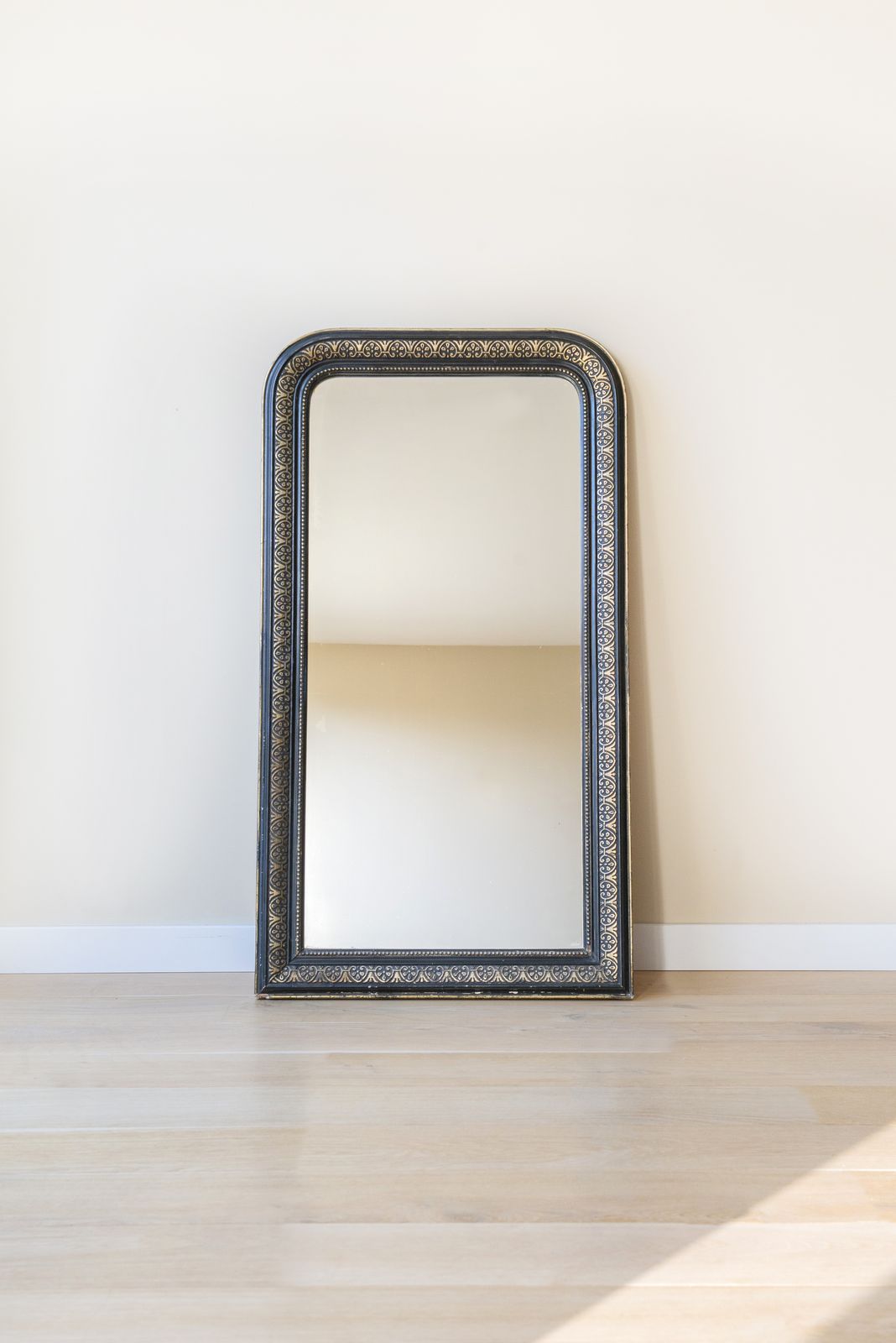 Extra Large Louis Philippe Arch Mirror, 19th Century Mantle Mirror, French Arch Floor Mirror, Carved Black And Gold Frame photo buy