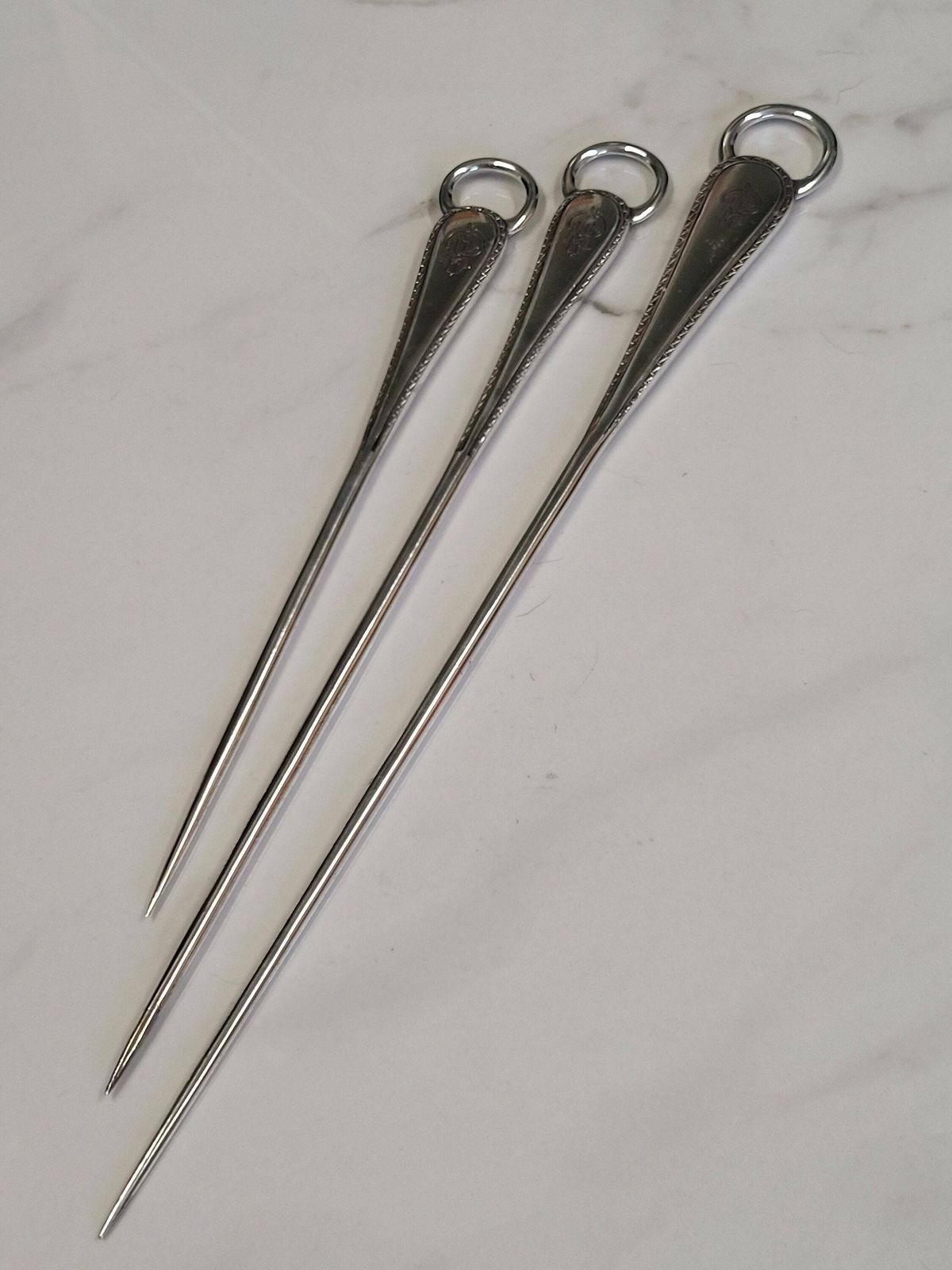 Antique Silver Plate Set Of 3 Matching Meat Skewers