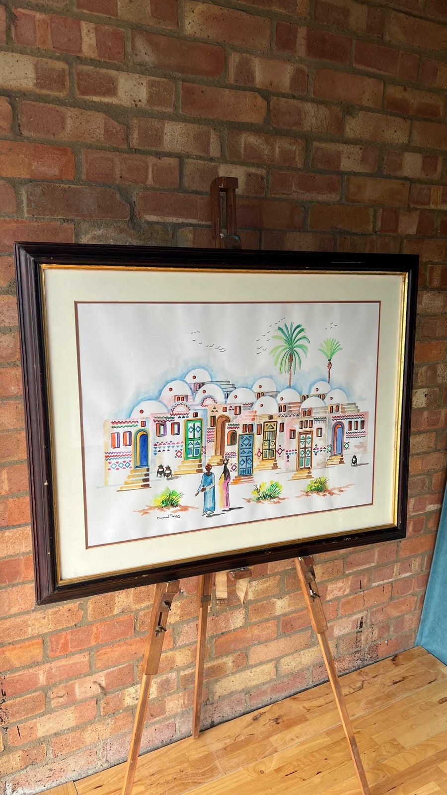 Large Original Mid Century Watercolour Painting Depicting Middle Eastern Village Scene