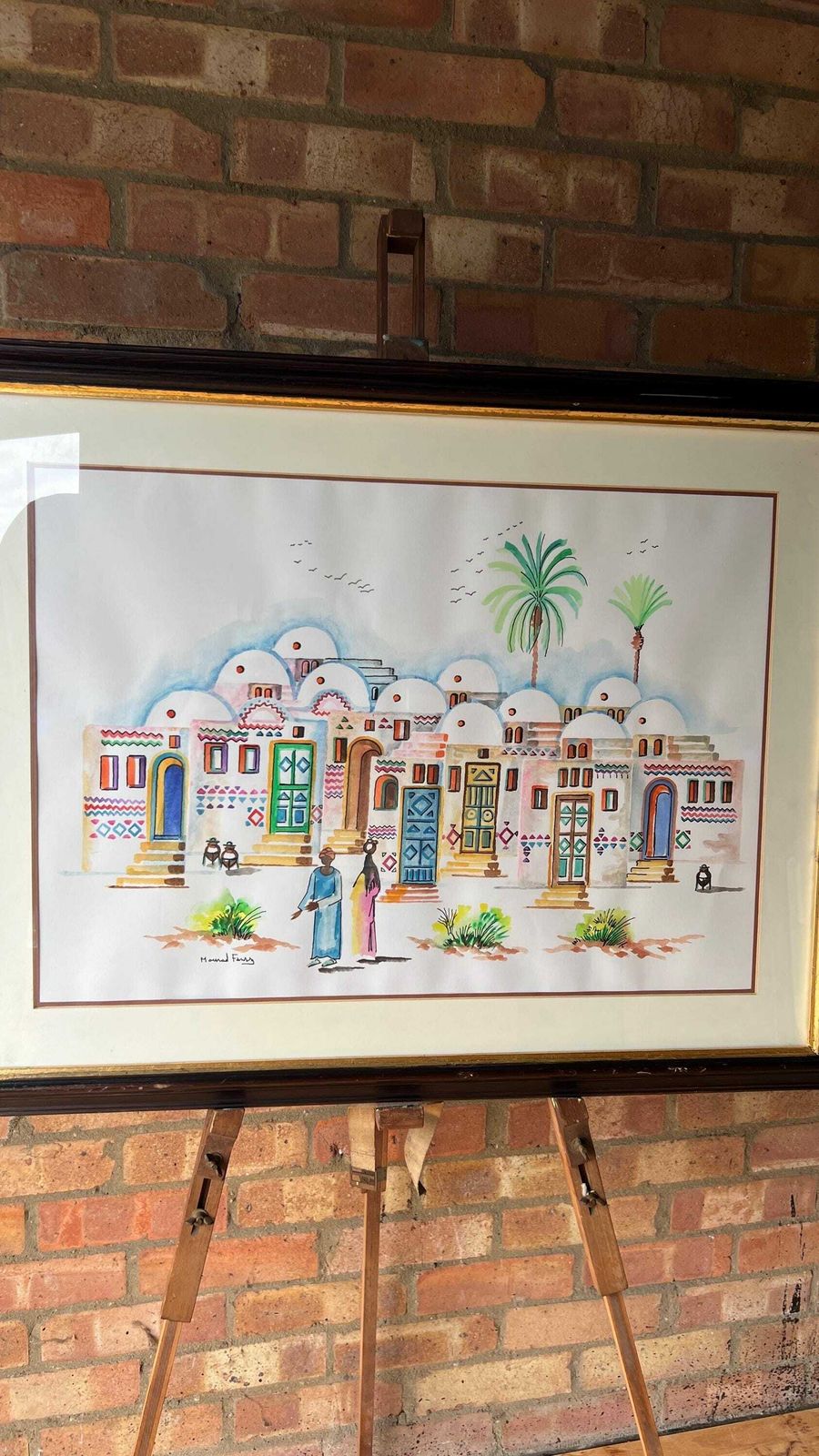 Large Original Mid Century Watercolour Painting Depicting Middle Eastern Village Scene photo for sale