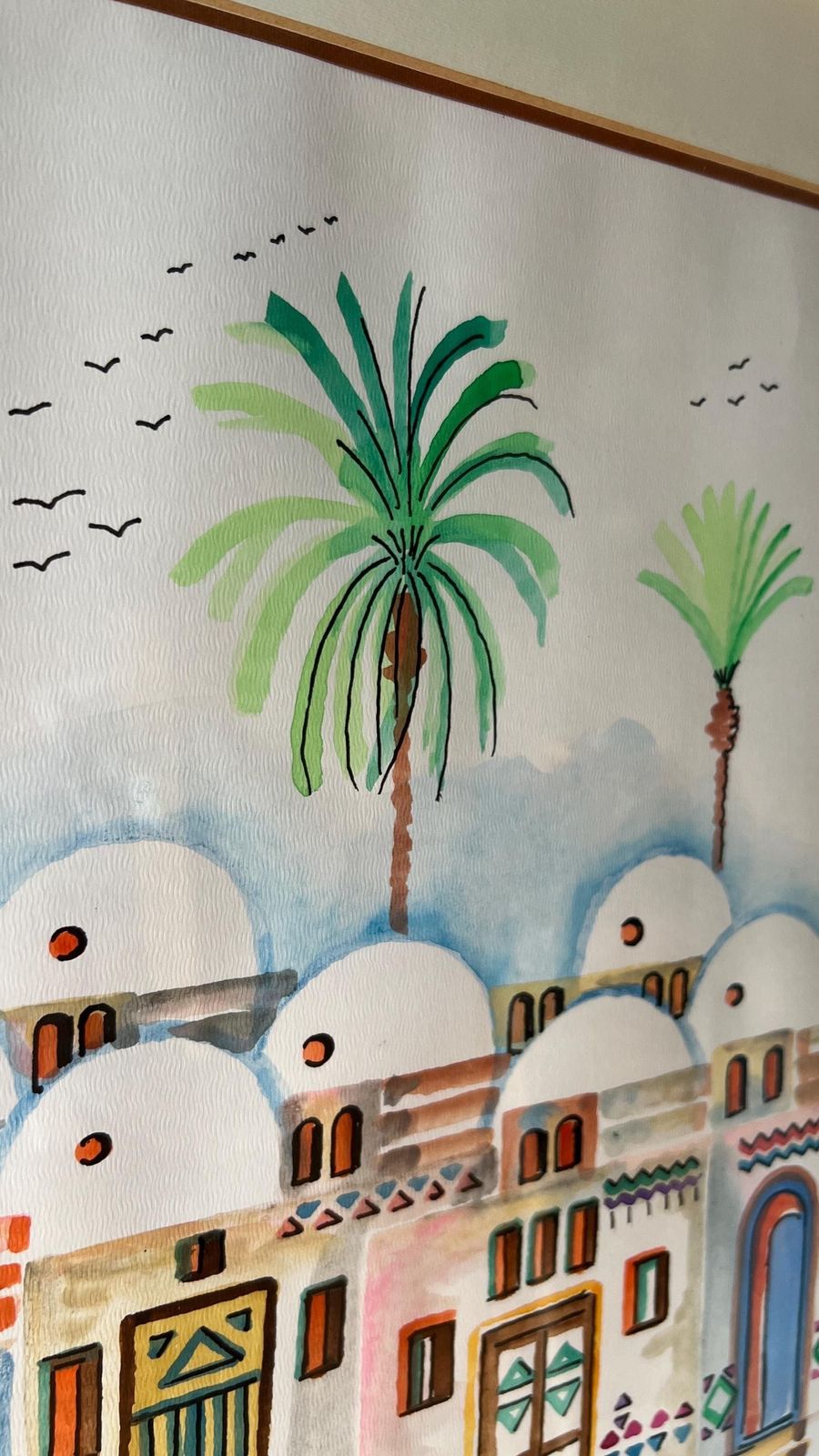 Large Original Mid Century Watercolour Painting Depicting Middle Eastern Village Scene photo Art