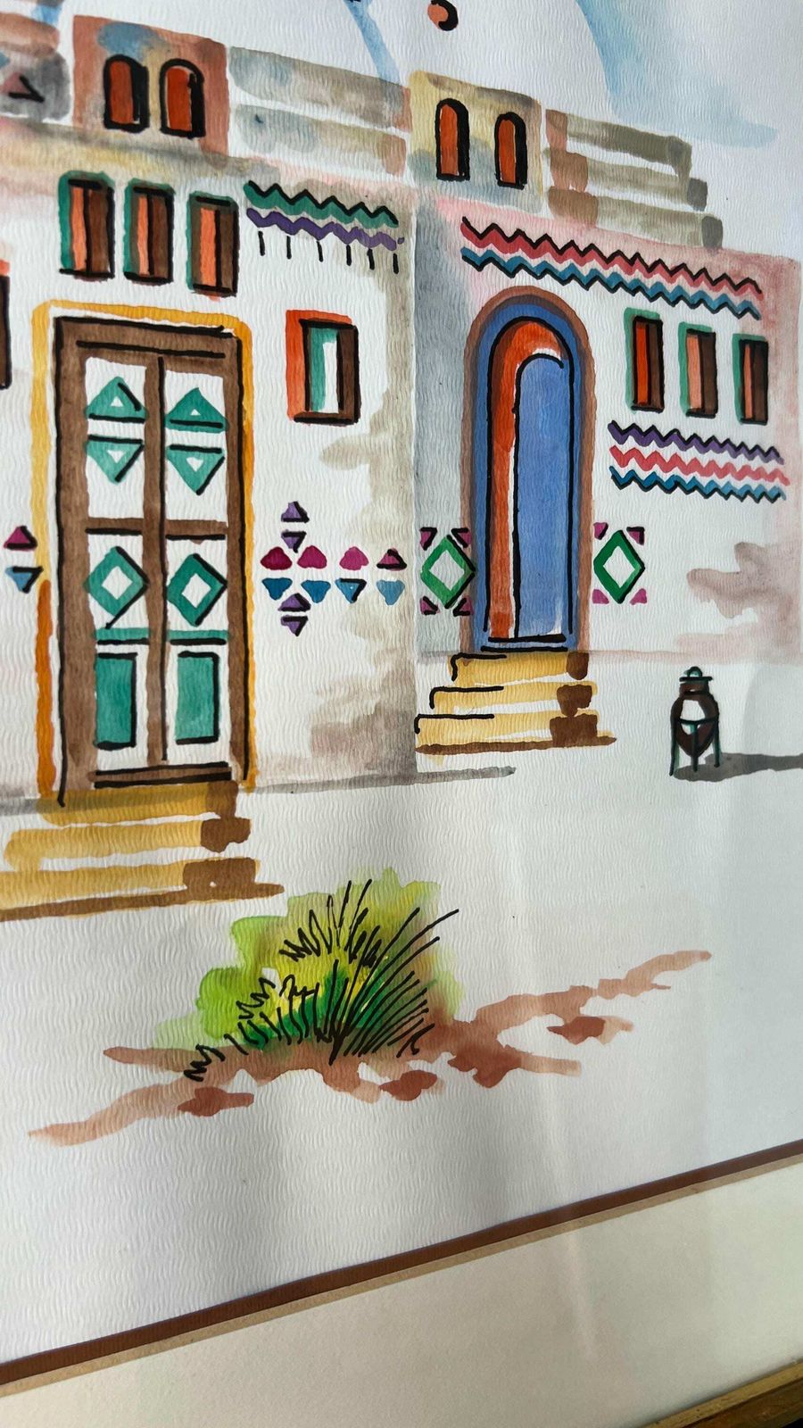 Large Original Mid Century Watercolour Painting Depicting Middle Eastern Village Scene photo 195.0