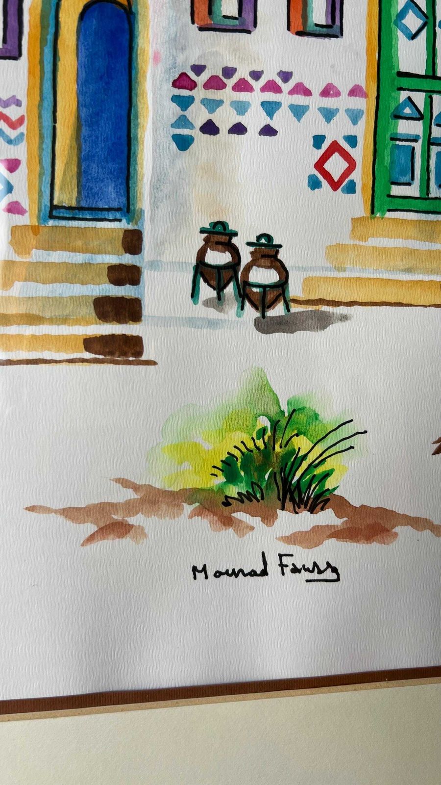 Large Original Mid Century Watercolour Painting Depicting Middle Eastern Village Scene photo buy