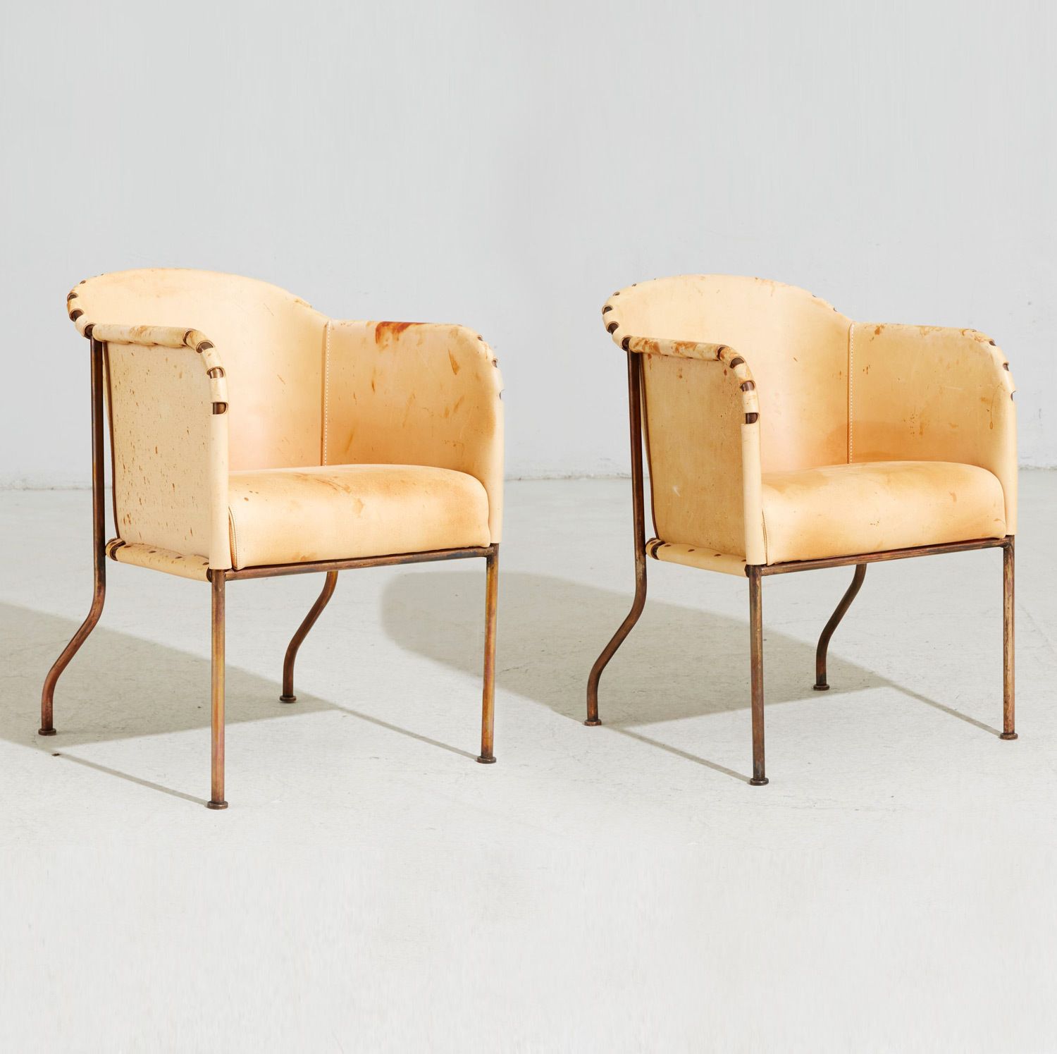 Copper And Natural Leather Mats Theselius 'Ambassad' Armchairs For Källemo Sweden