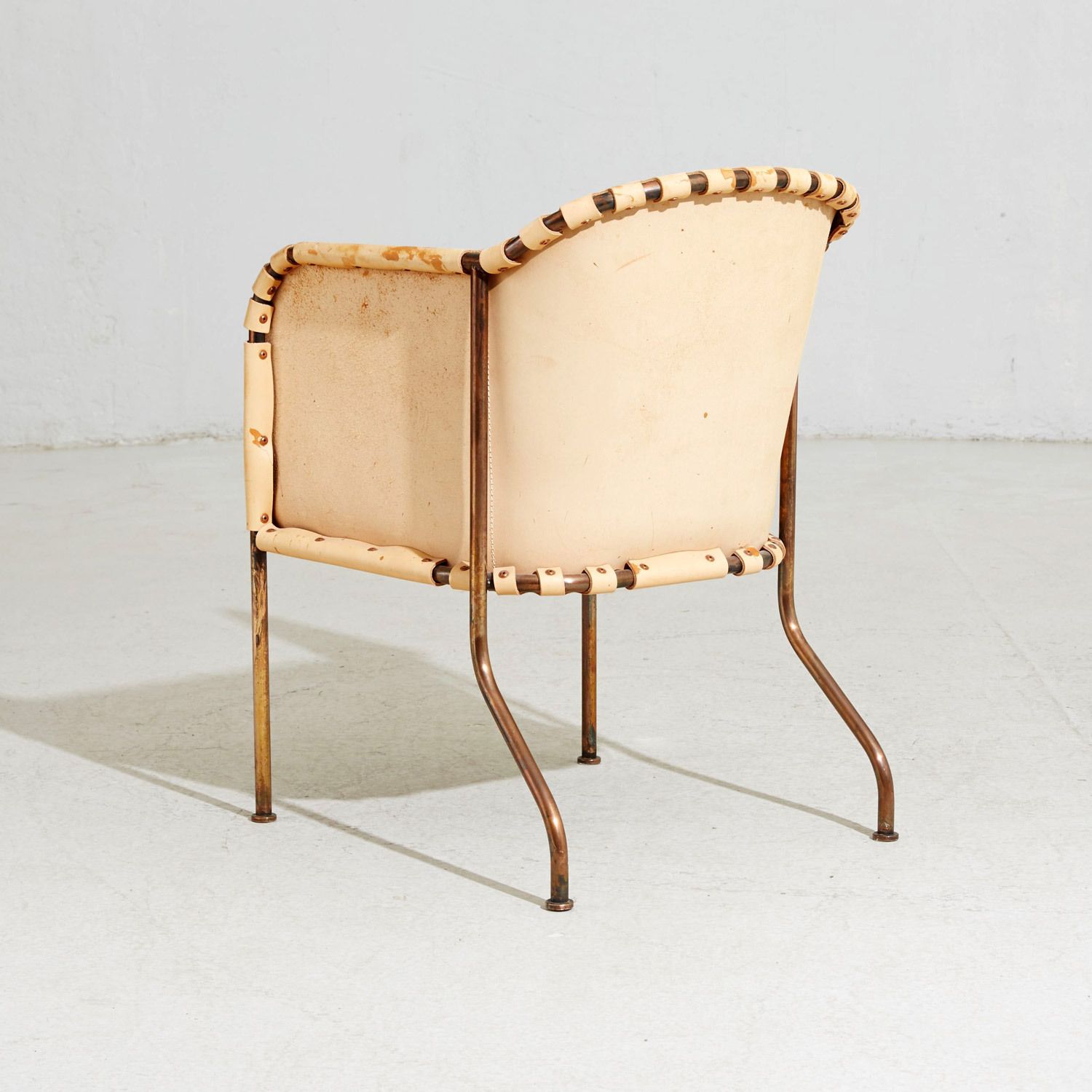 Copper And Natural Leather Mats Theselius 'Ambassad' Armchairs For Källemo Sweden photo for sale