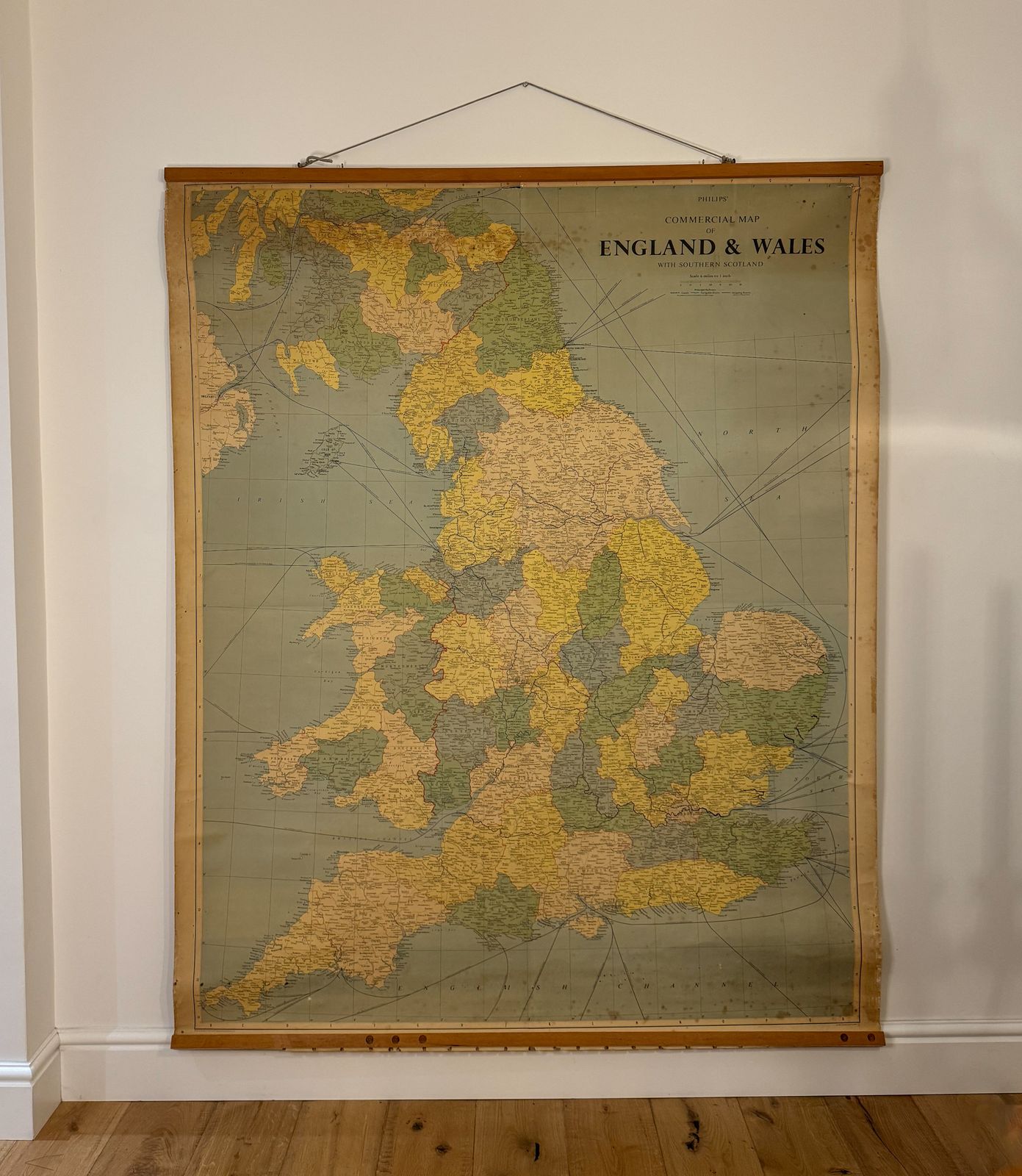 Original George Philips & Son Large Educational Map Of England And Wales, 1962