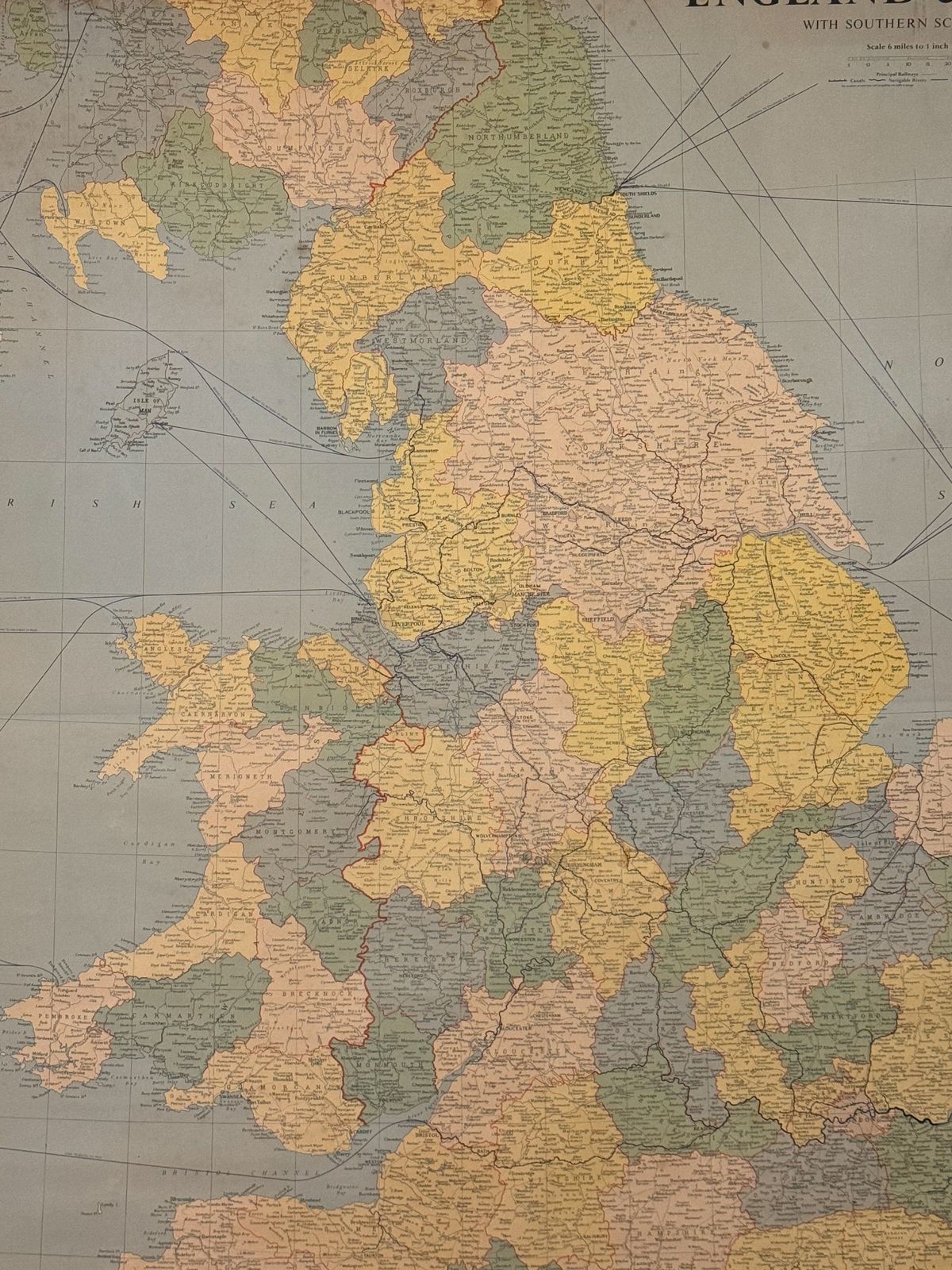 Original George Philips & Son Large Educational Map Of England And Wales, 1962 photo 295.0