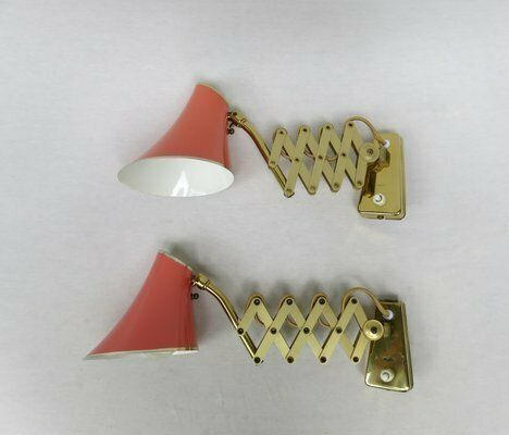 Mid Century Aluminum And Brass Scissor Lamps, 1950s, Set Of 2 photo furniture