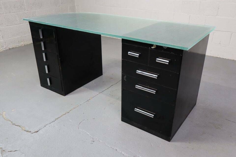 1930's Modernist Desk In Black Lacquered Metal photo furniture