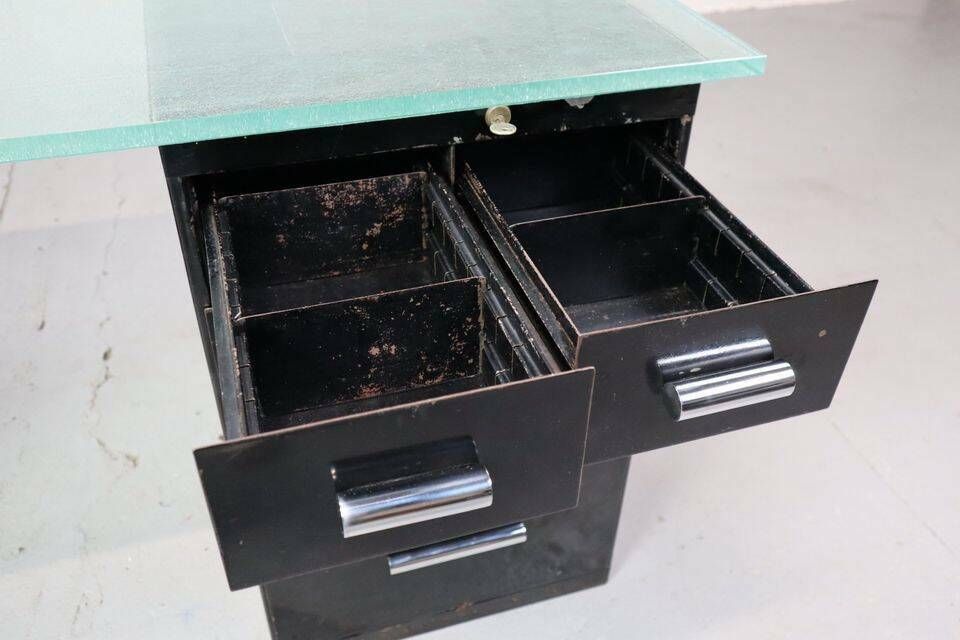 1930's Modernist Desk In Black Lacquered Metal photo 3616.0