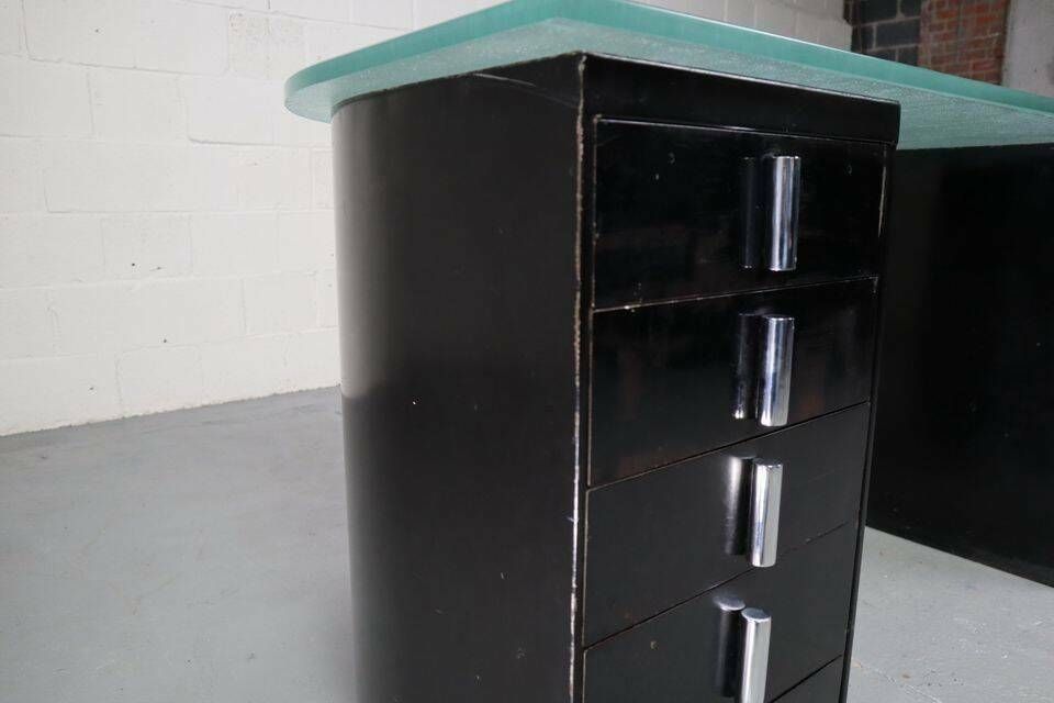 Furniture 1930's Modernist Desk In Black Lacquered Metal photo