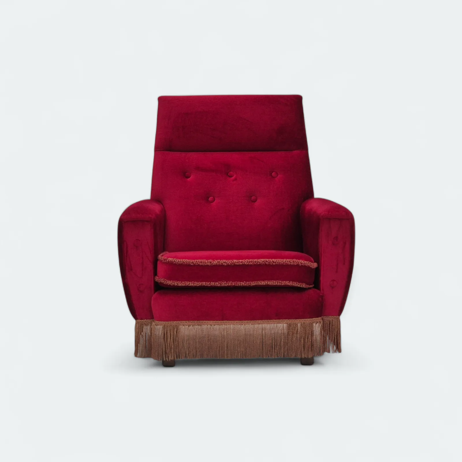 1970s, Danish Highback Armchair, Original Condition, Red Furniture Velour.
