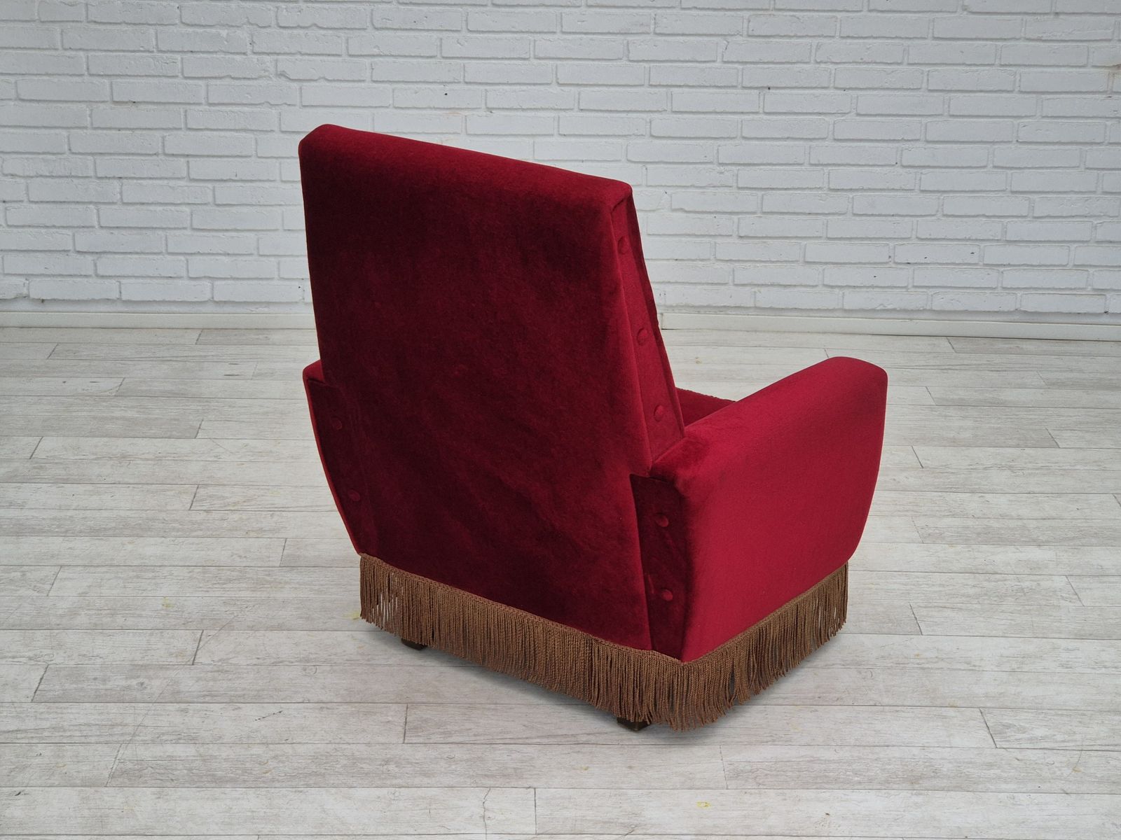 1970s, Danish Highback Armchair, Original Condition, Red Furniture Velour. photo furniture