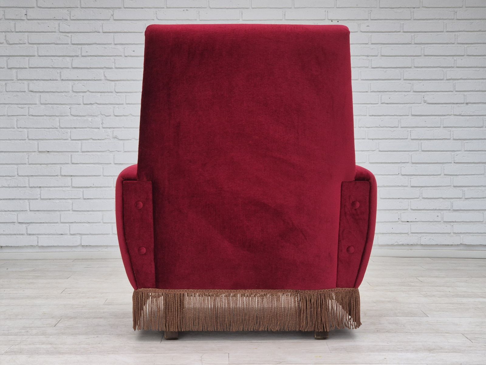 1970s, Danish Highback Armchair, Original Condition, Red Furniture Velour. photo vintage