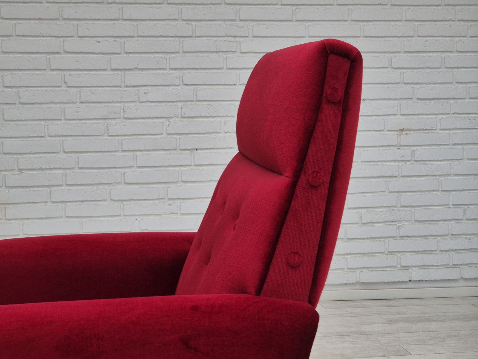 Furniture 1970s, Danish Highback Armchair, Original Condition, Red Furniture Velour. photo