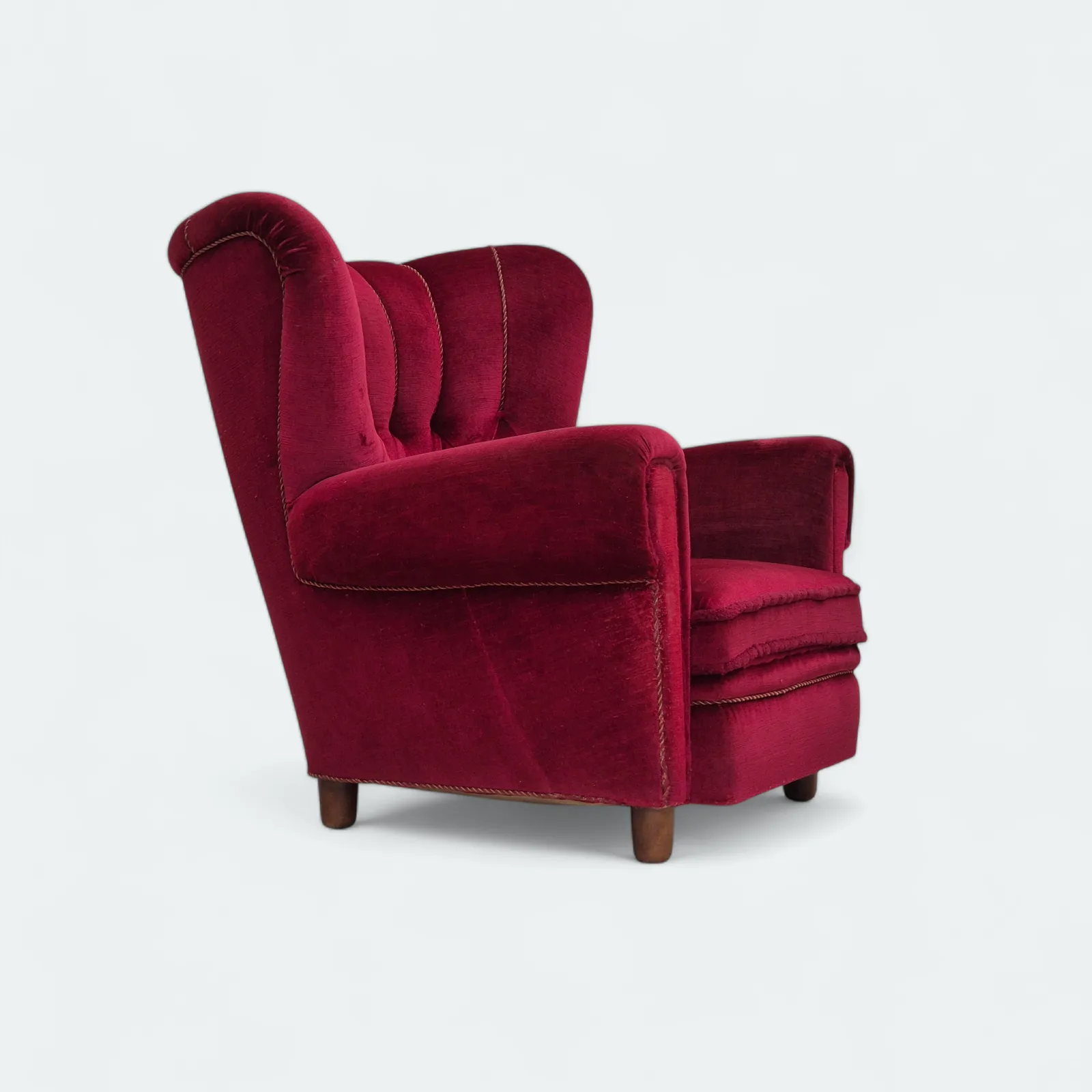 1960s, Danish Relax Armchair, Original Condition, Red Furniture Velour.