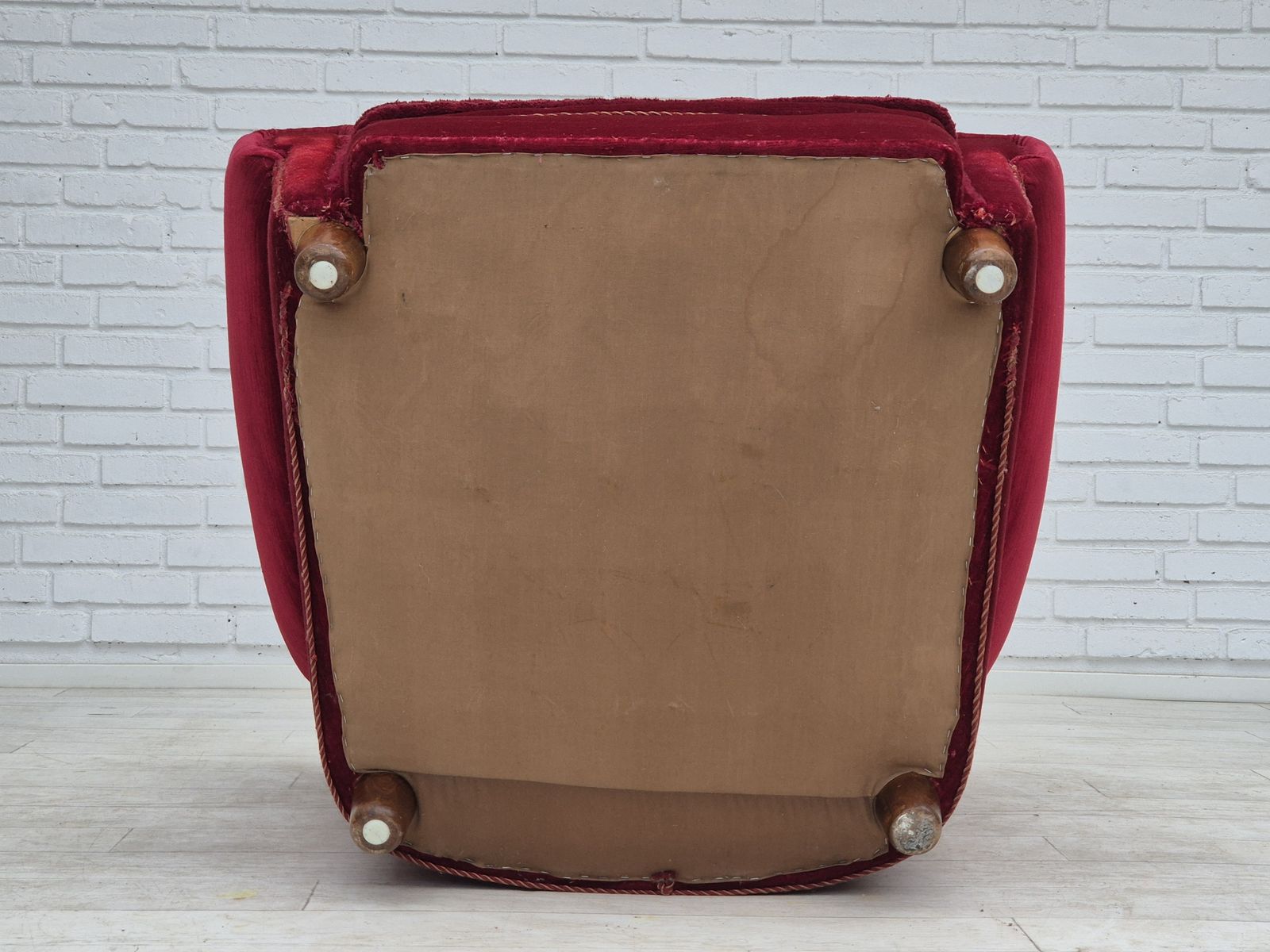 1960s, Danish Relax Armchair, Original Condition, Red Furniture Velour. photo for sale
