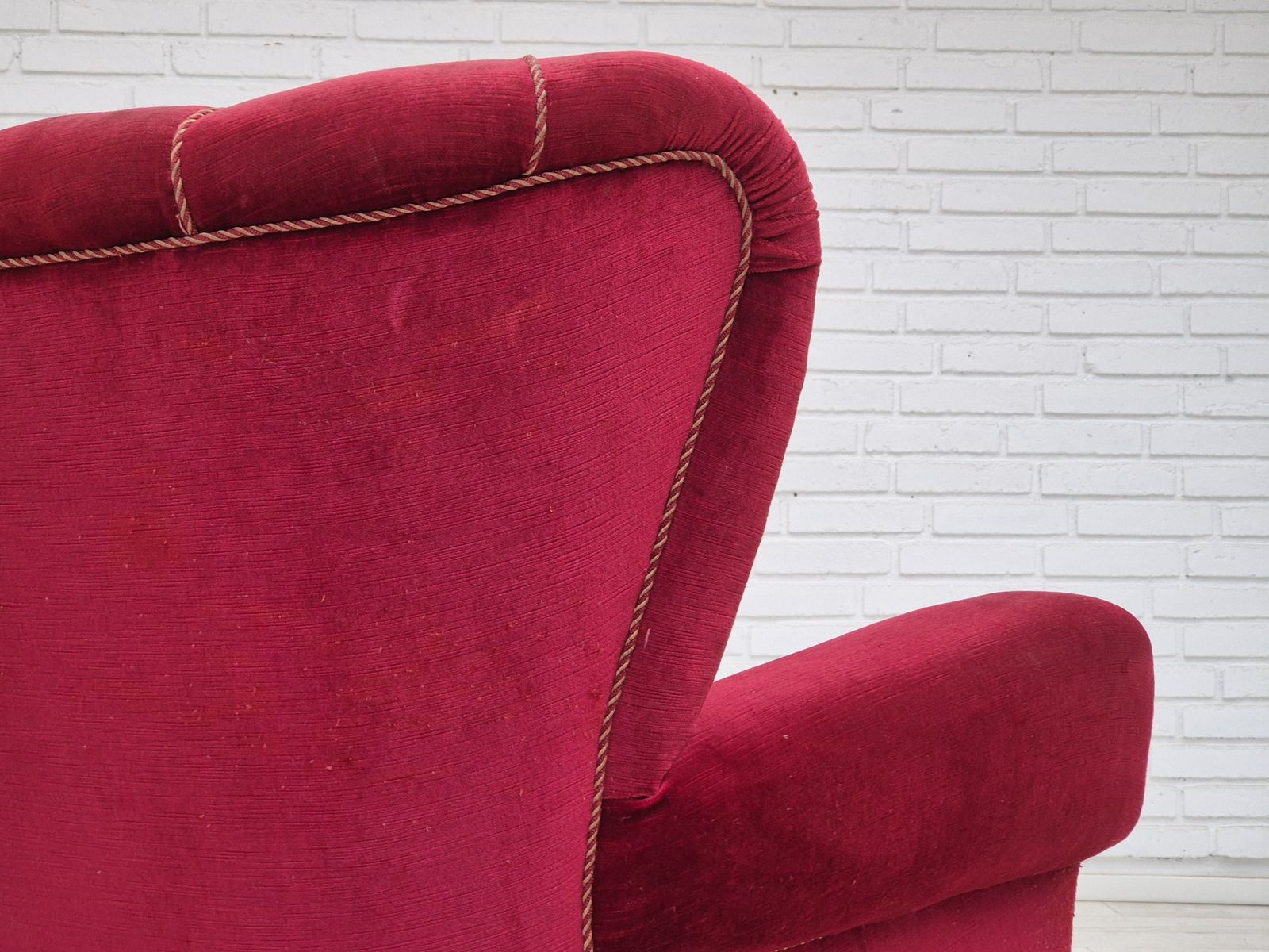 Furniture 1960s, Danish Relax Armchair, Original Condition, Red Furniture Velour. photo