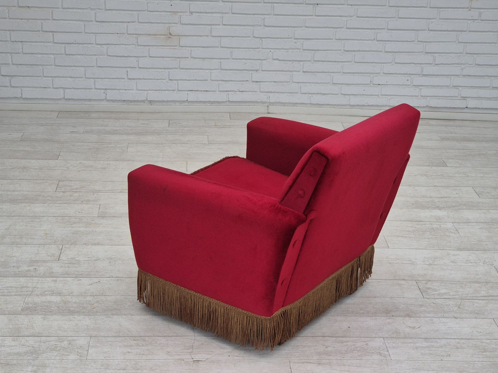 photo for sale 1970s, Danish Lounge Chair, Original Condition, Cherry Red Velour Fabric.
